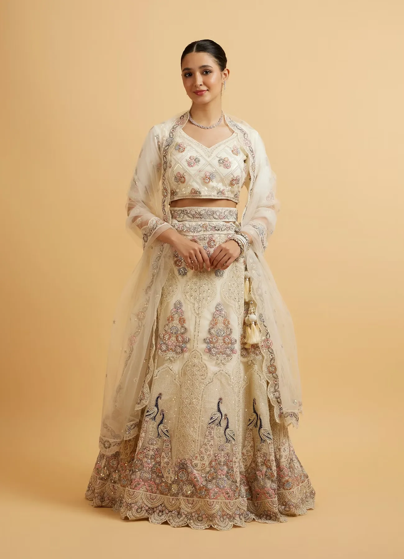 Beige Cream Sitara Embroidered Bridal Lehenga