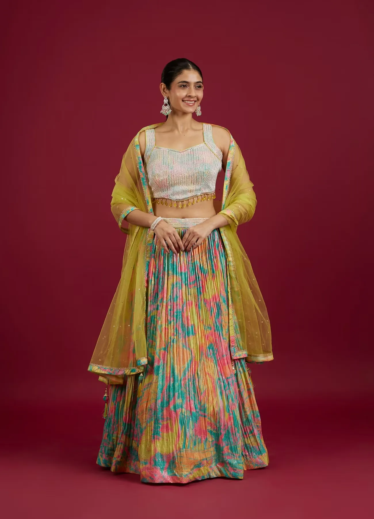 Ethereal Green Chinon Lehenga