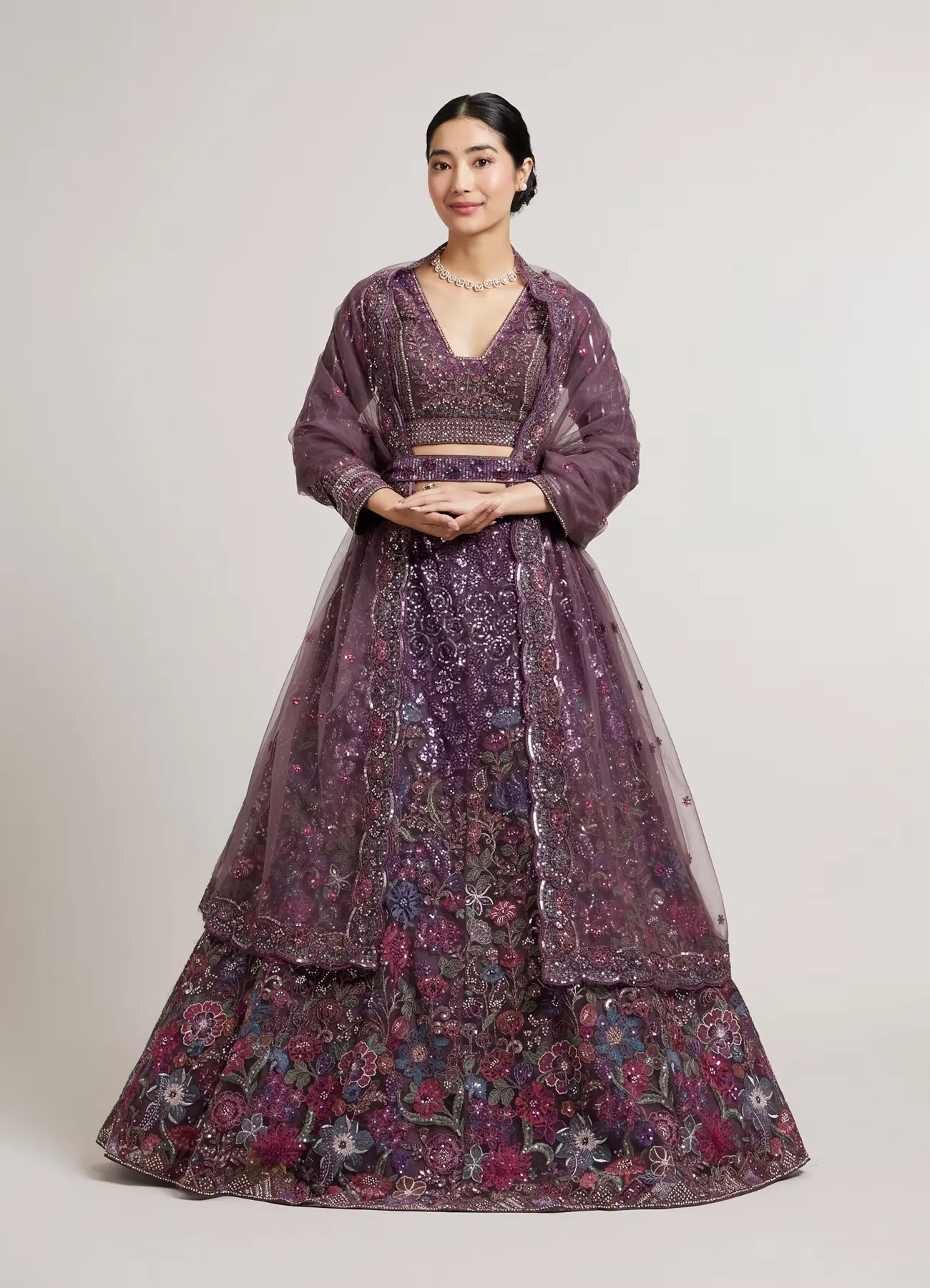 Exquisite Embroidered Net Lehenga