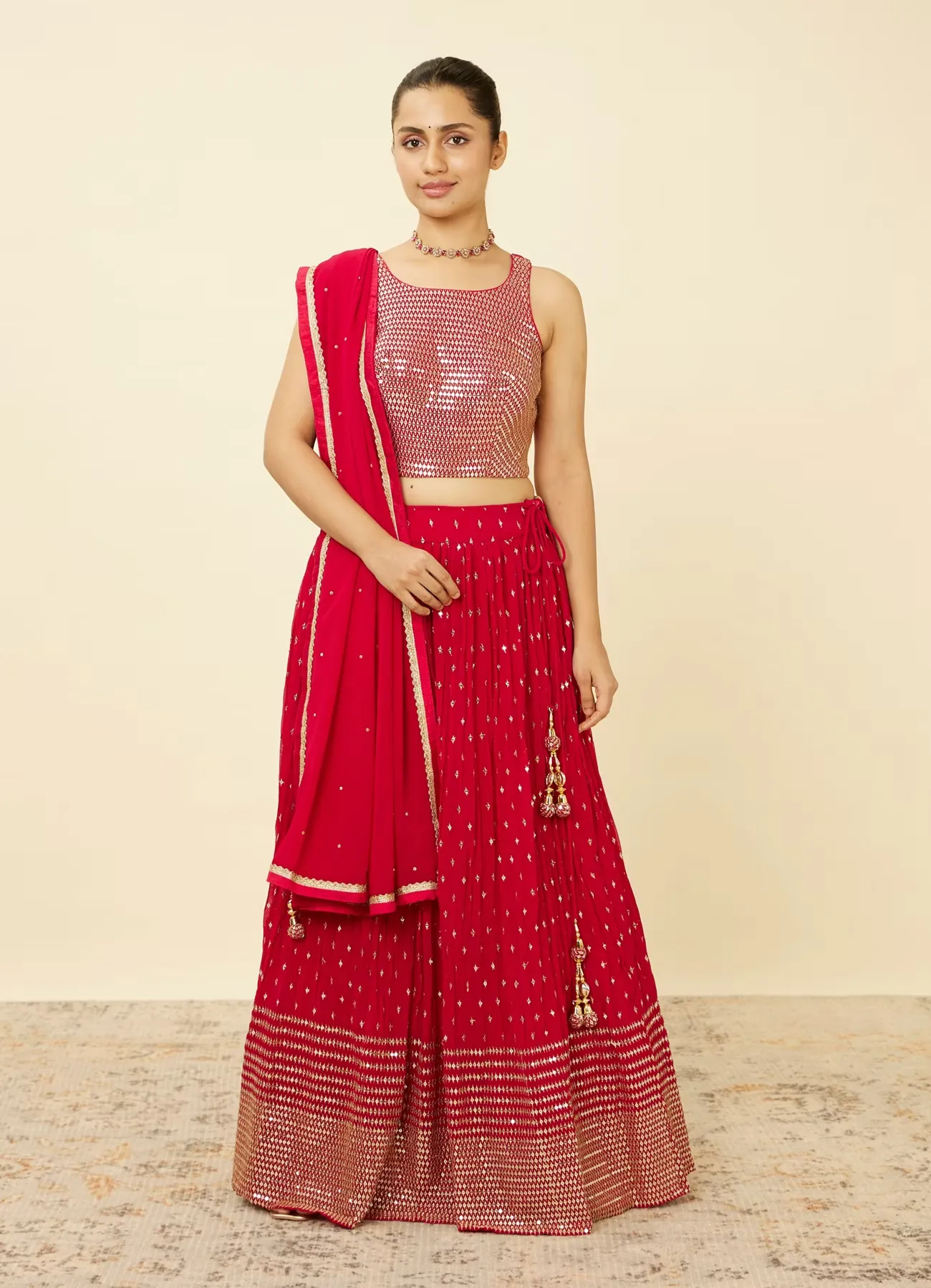 Fiesta Red Sequined Lehenga
