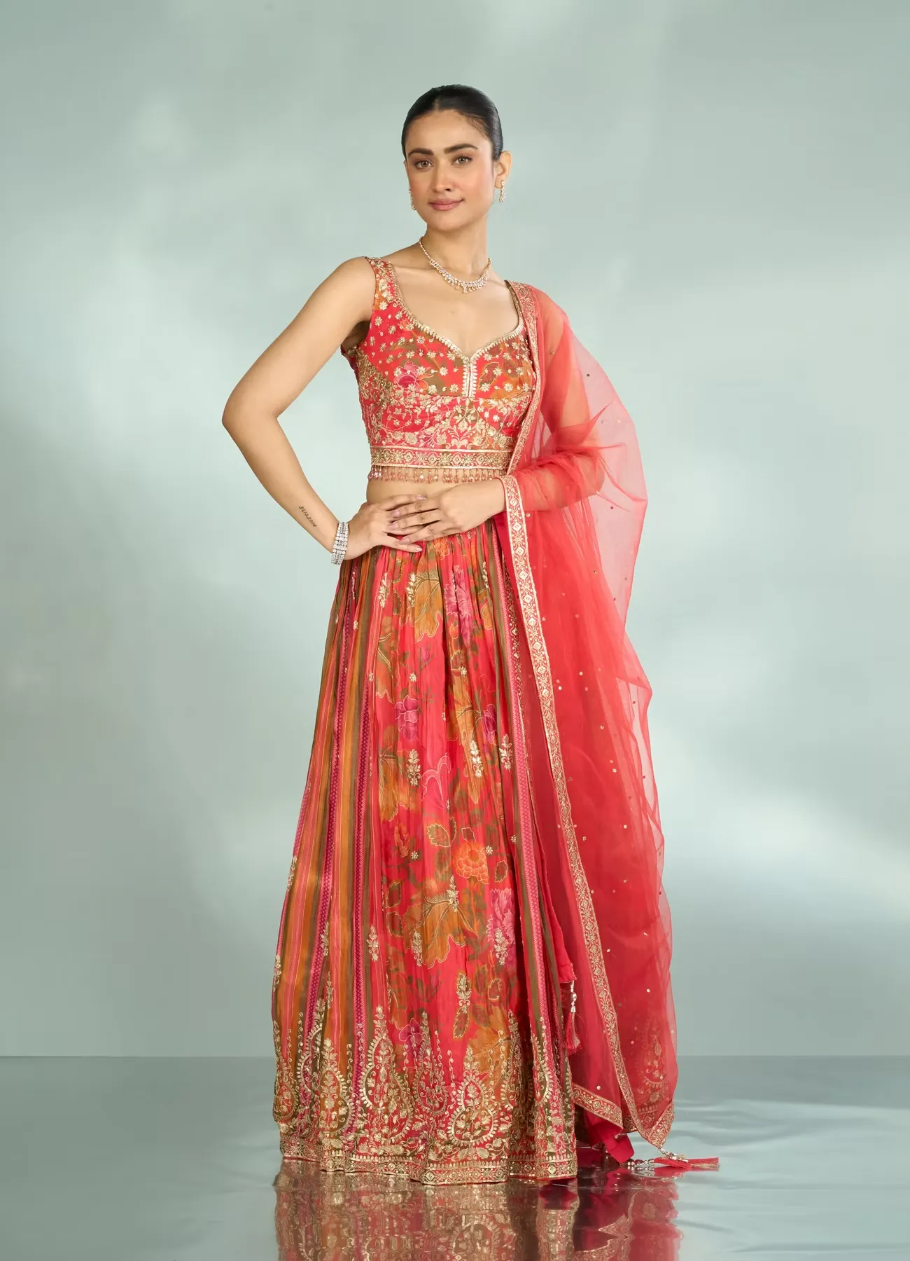 Flowery Glow Orange Lehenga