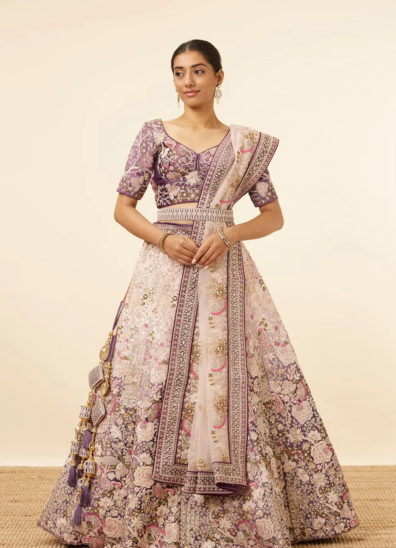 Light Pink Purple Embroidered Bridal Lehenga