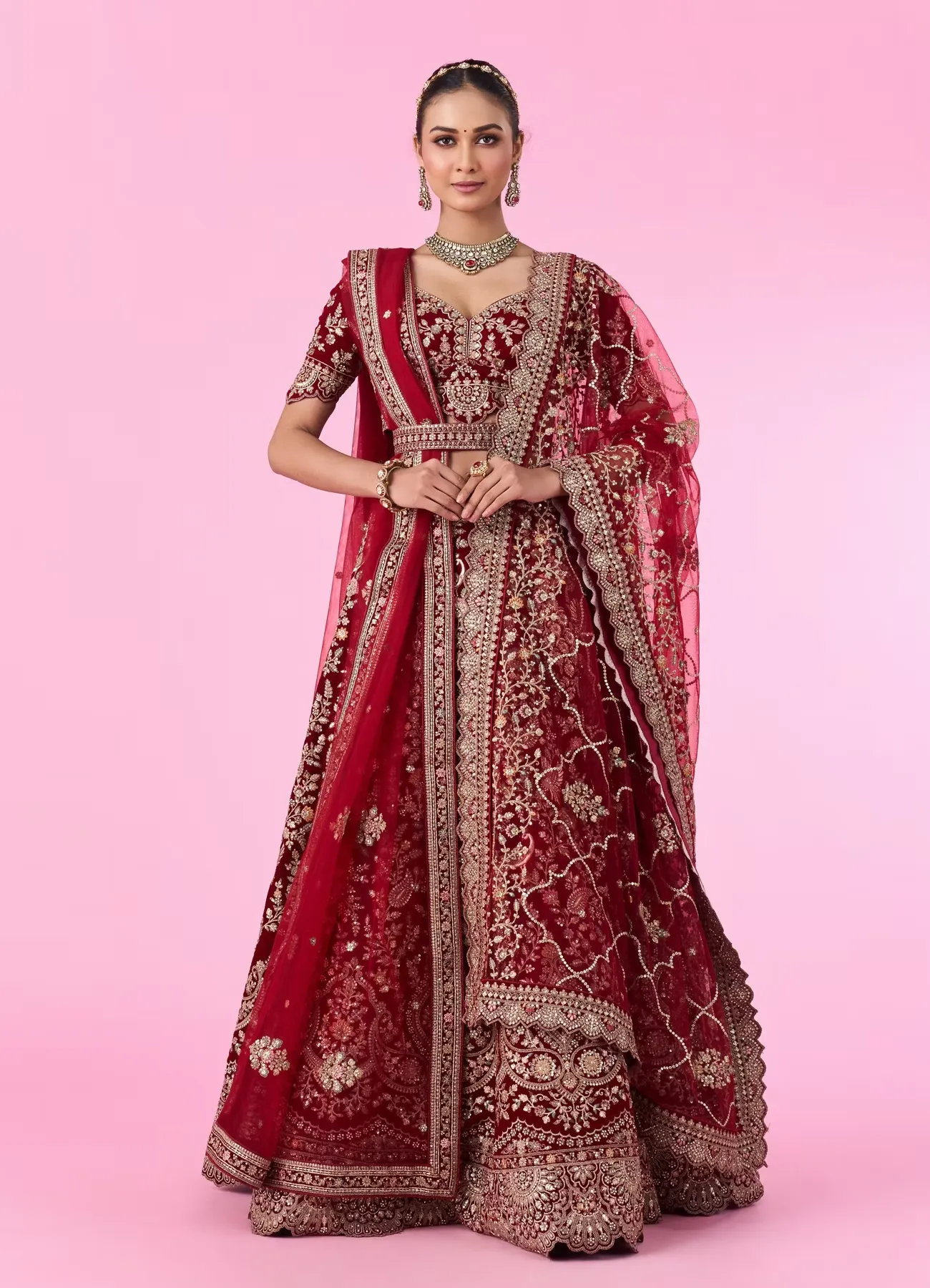 Maroon Majesty Velvet Bridal Lehenga