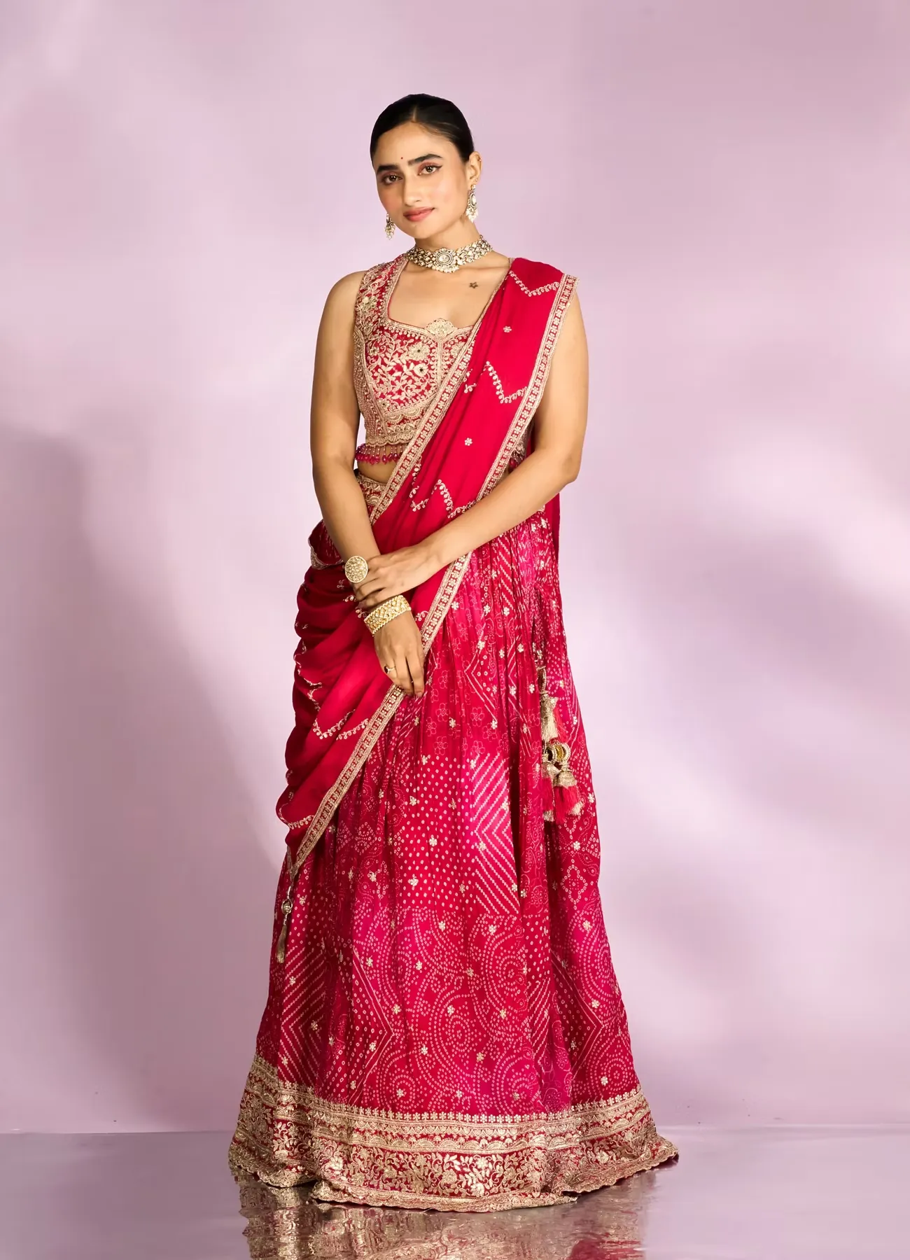 Pink Chinon Ensemble Lehenga