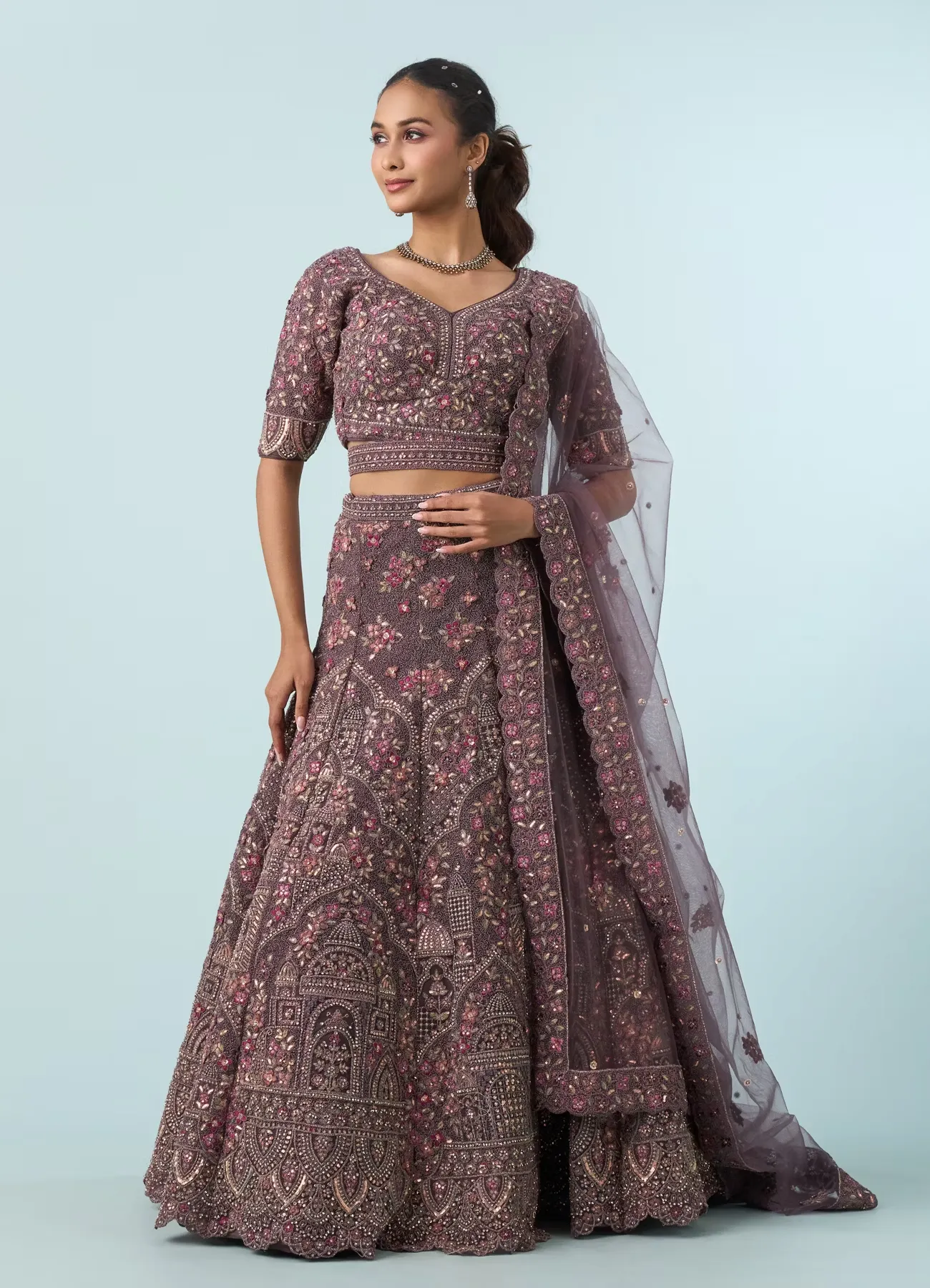 Purple Net Bridal Lehenga Set
