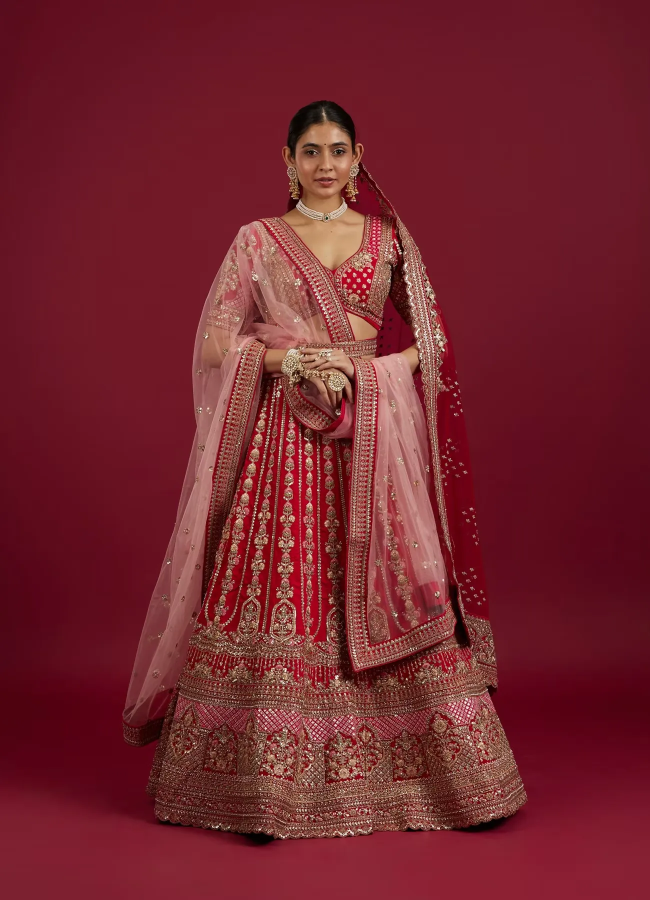 Rani Red Floral Embroidered Lehenga with Sequin Work