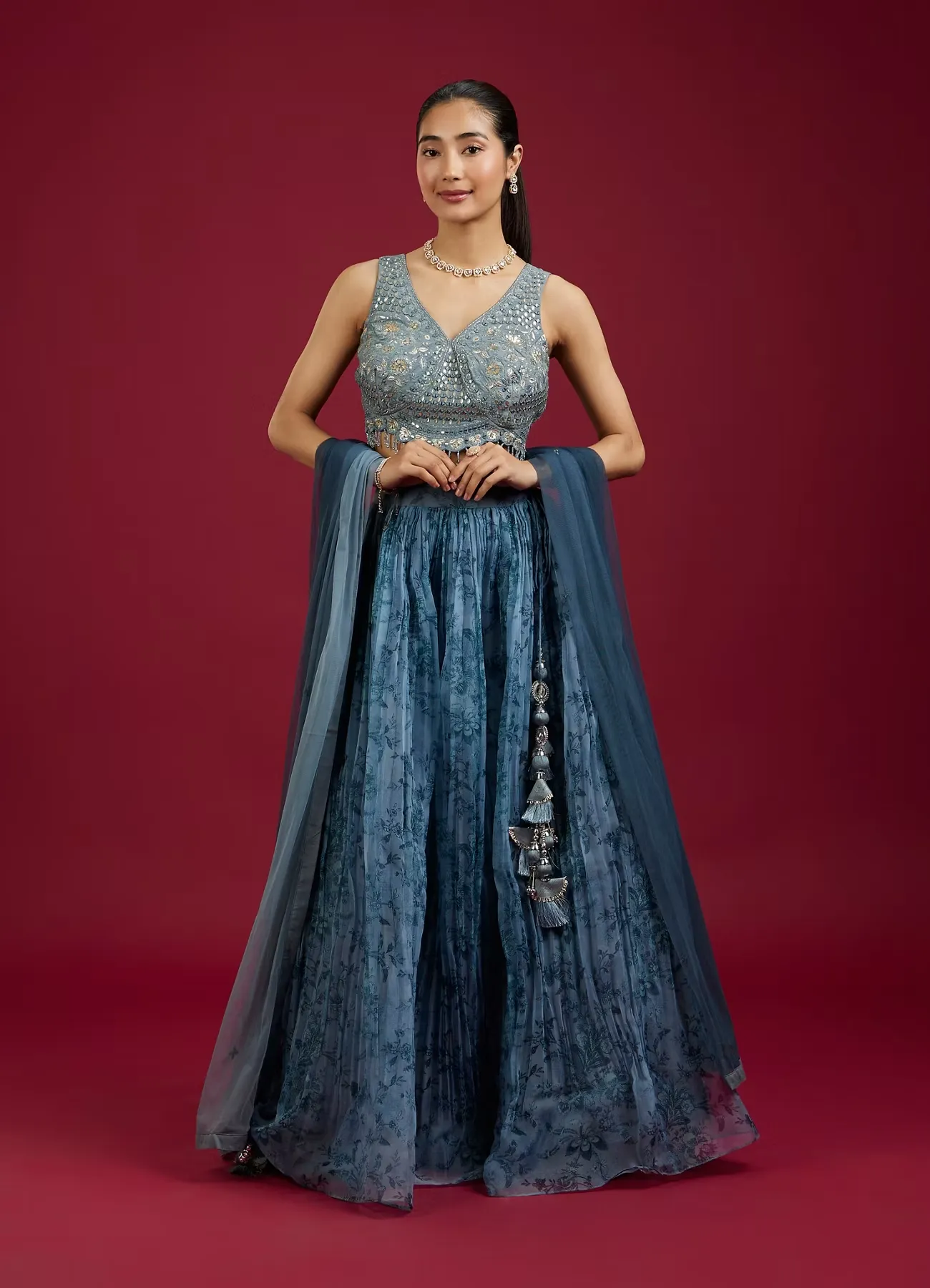 Blue Organdy Elegance Lehenga