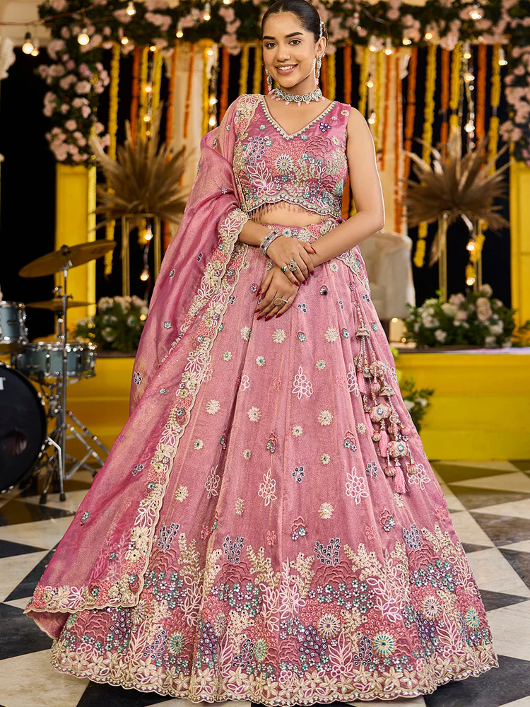 Satin Silk Fabric Sequined Embroidered Ready to Wear Lehenga