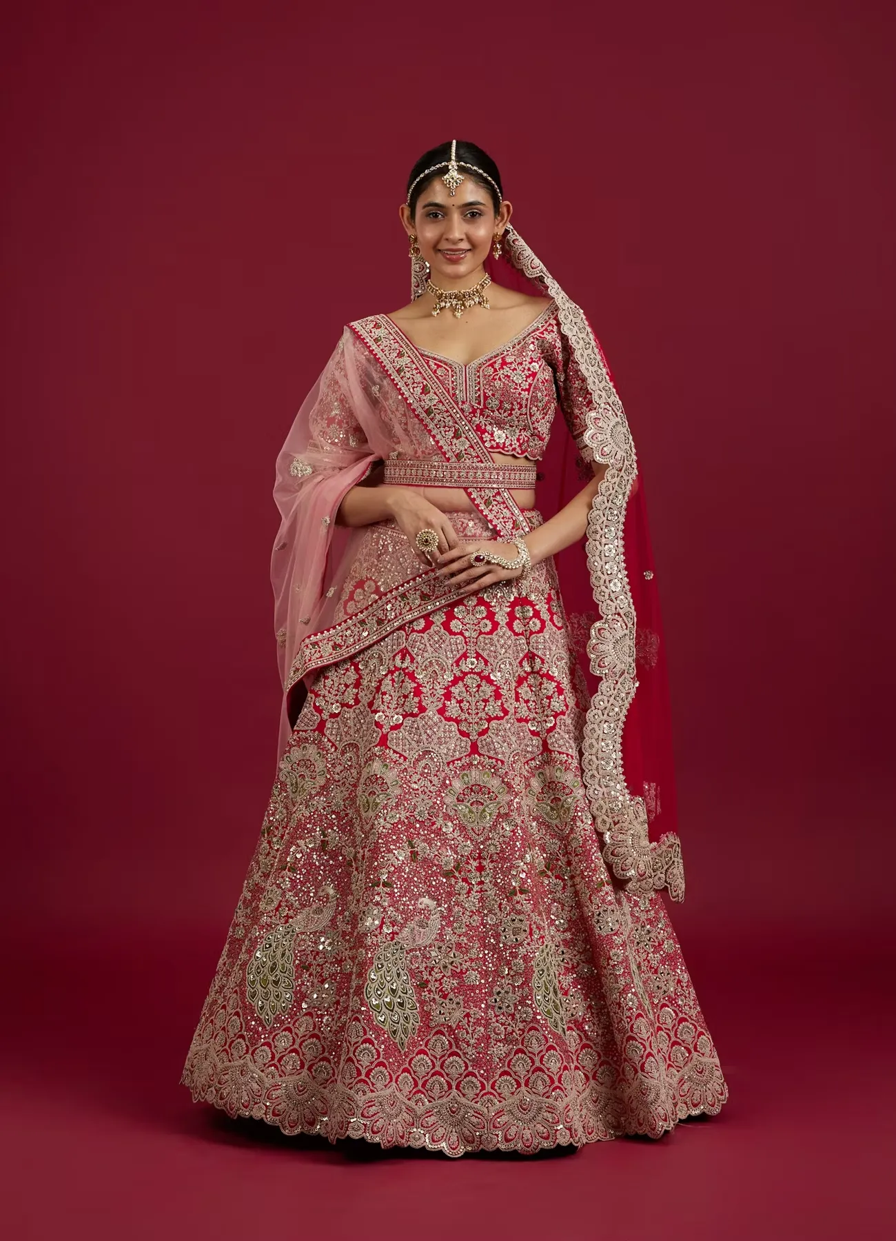 Scarlet Red Embroidered Lehenga with Stone Work