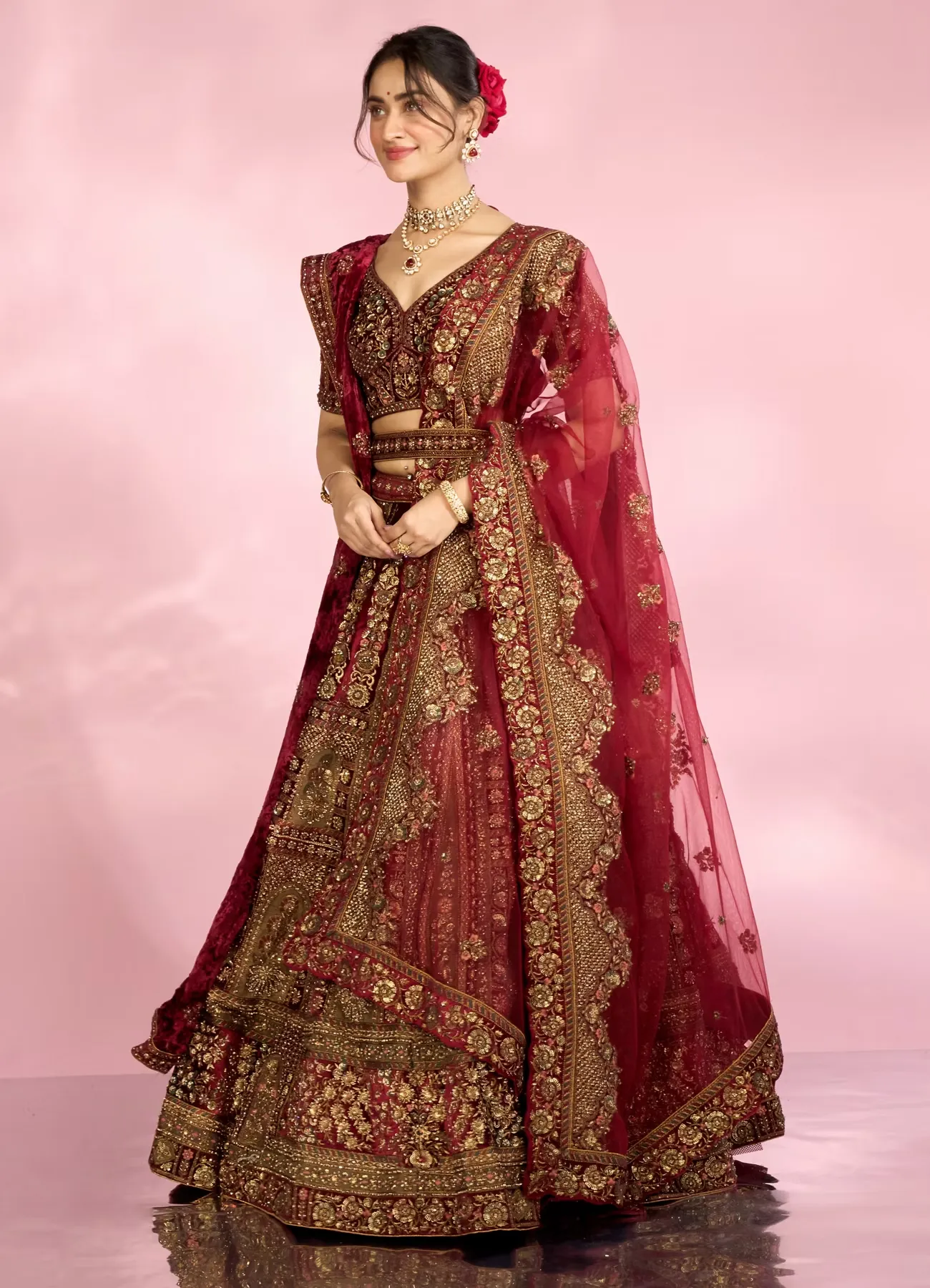 Velvety Maroon Elegance Bridal Lehenga