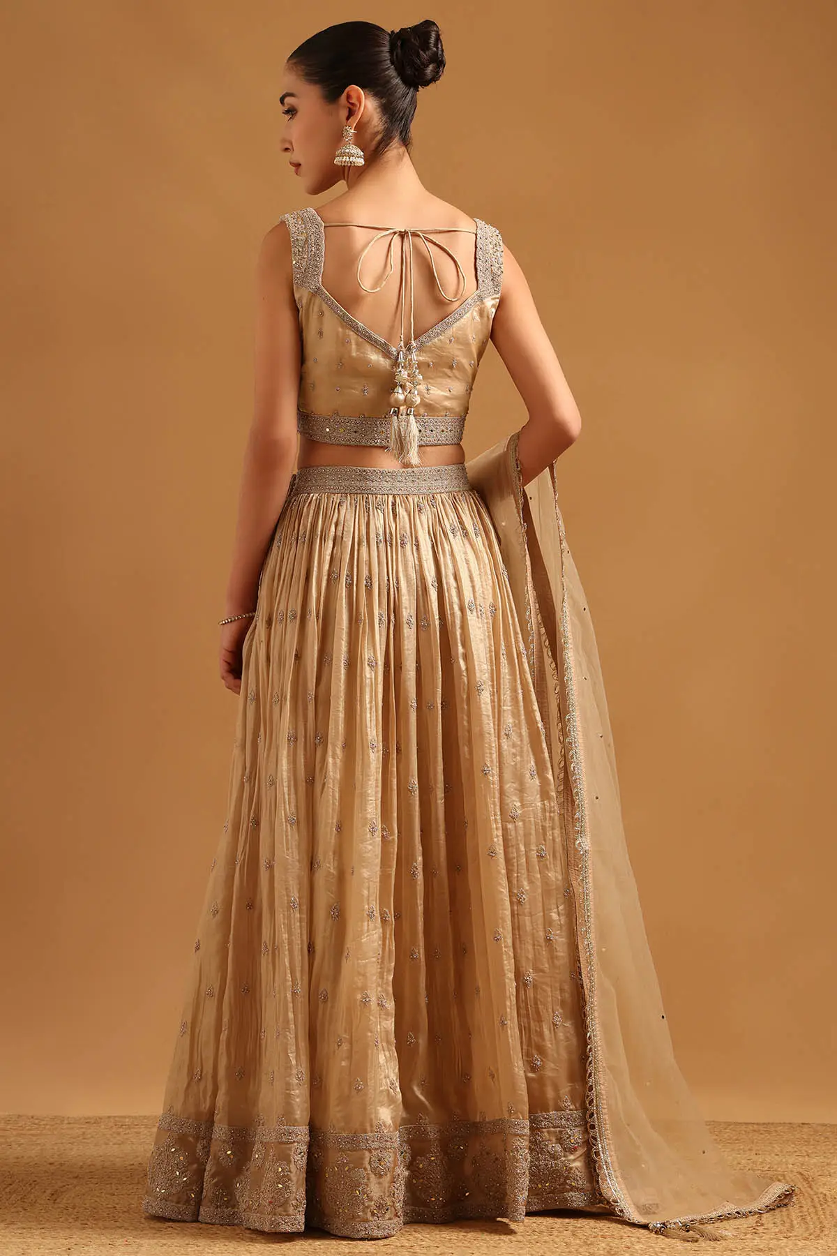 Beige Fendi Sequins Embroidered Lehenga Set With Beads And Stones