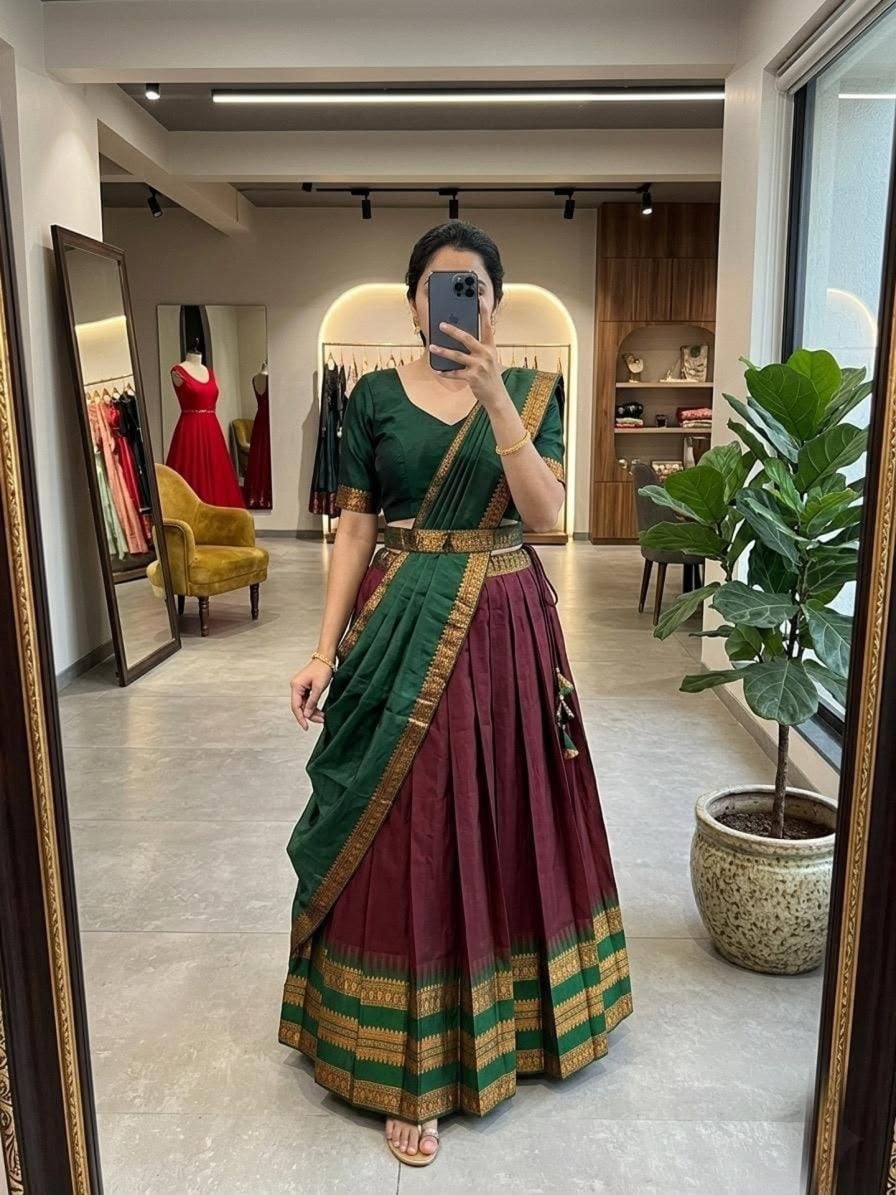 Cotton Silk lehenga set-Maroon