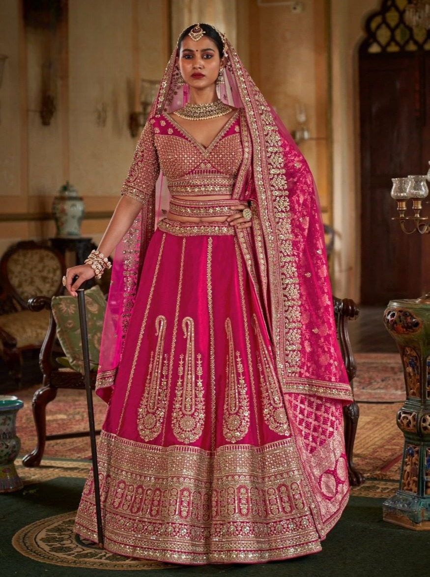 Rani Pink Heavy Zardozi Bridal Lehenga