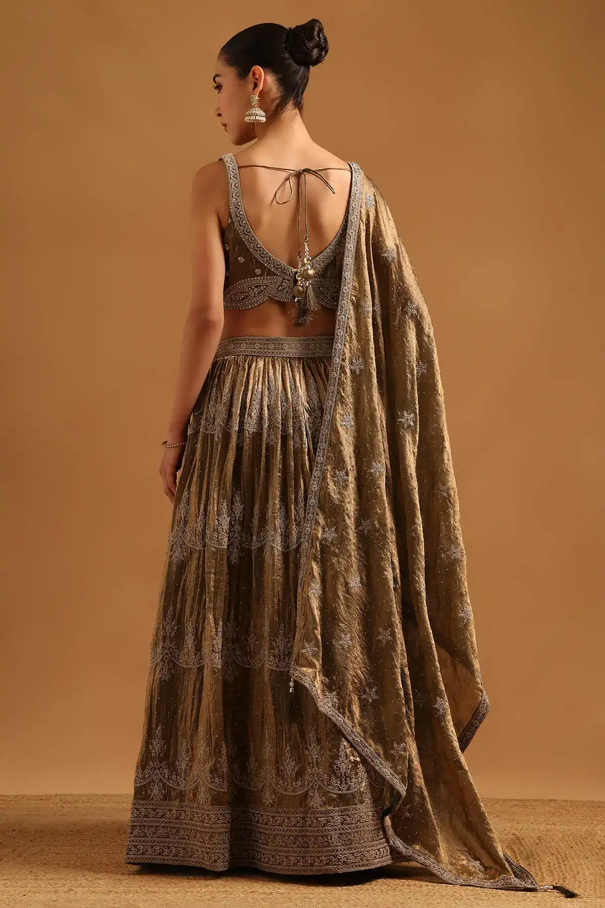 Green Fendi Ethnic Motifs Zari Embroidered Lehenga Set With Stone And Cutdana