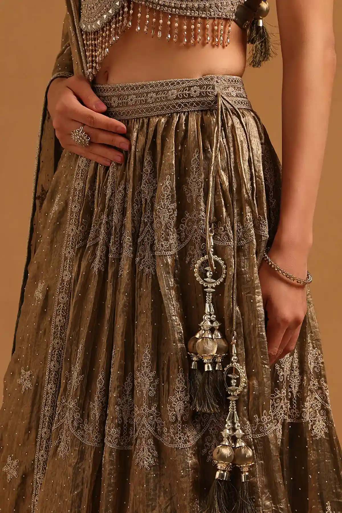 Green Fendi Ethnic Motifs Zari Embroidered Lehenga Set With Stone And Cutdana