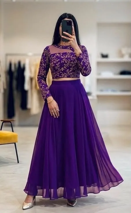 Designer Floral Embroidered Georgette Lehenga Set