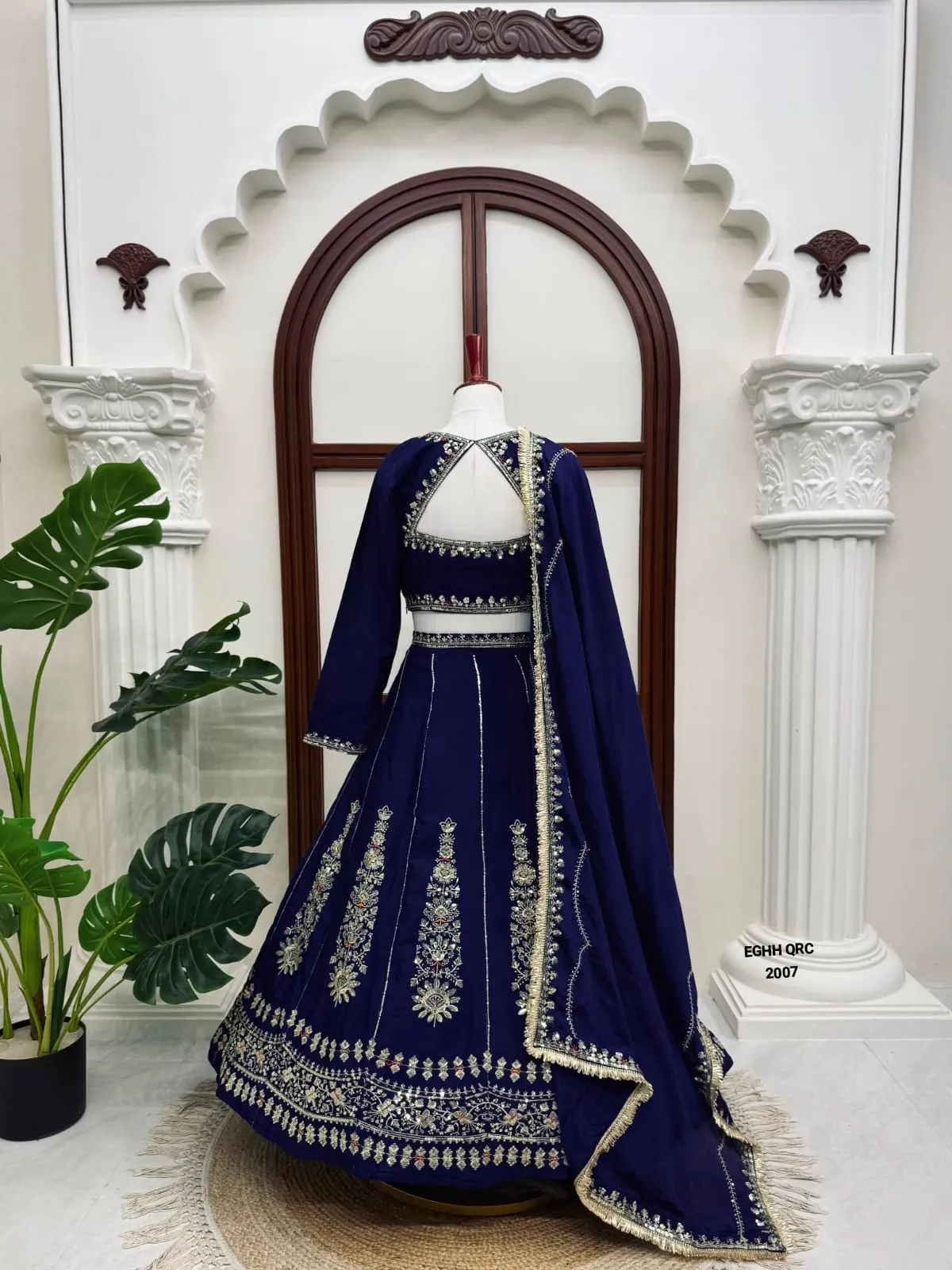 Royal Blue Embroidered Chinon Designer Lehenga Choli Set