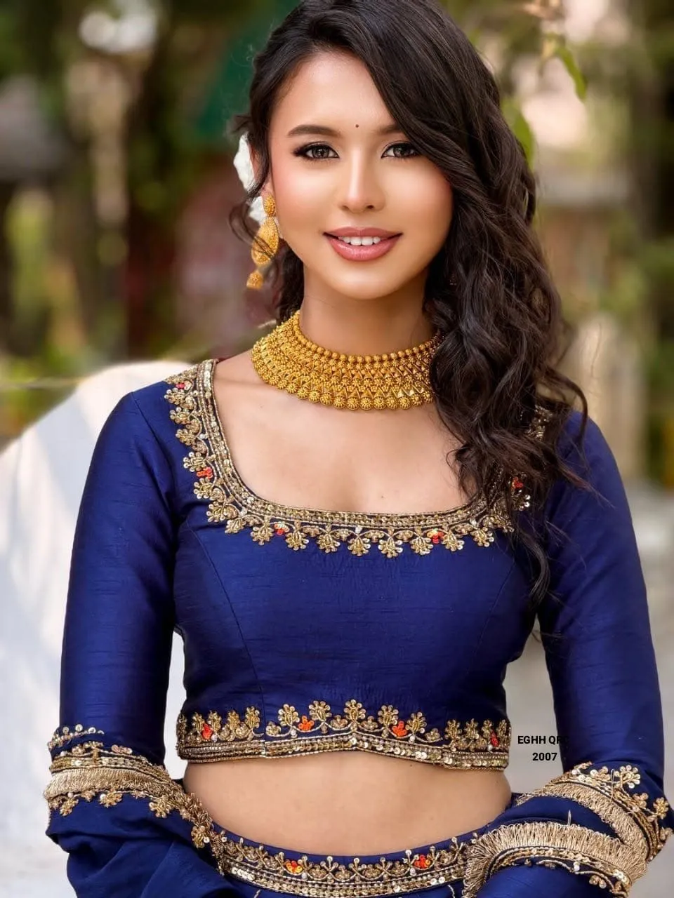 Royal Blue Embroidered Chinon Designer Lehenga Choli Set
