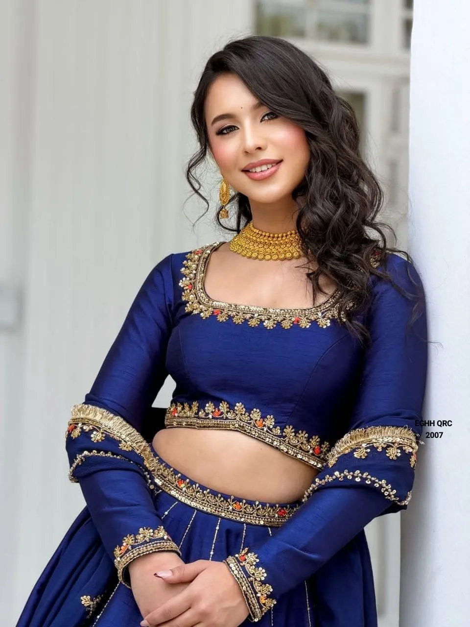 Royal Blue Embroidered Chinon Designer Lehenga Choli Set
