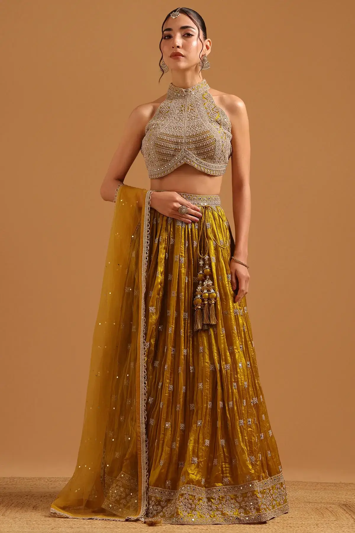 Fendi Zari Embroidered Lehenga Set With Mirror Work