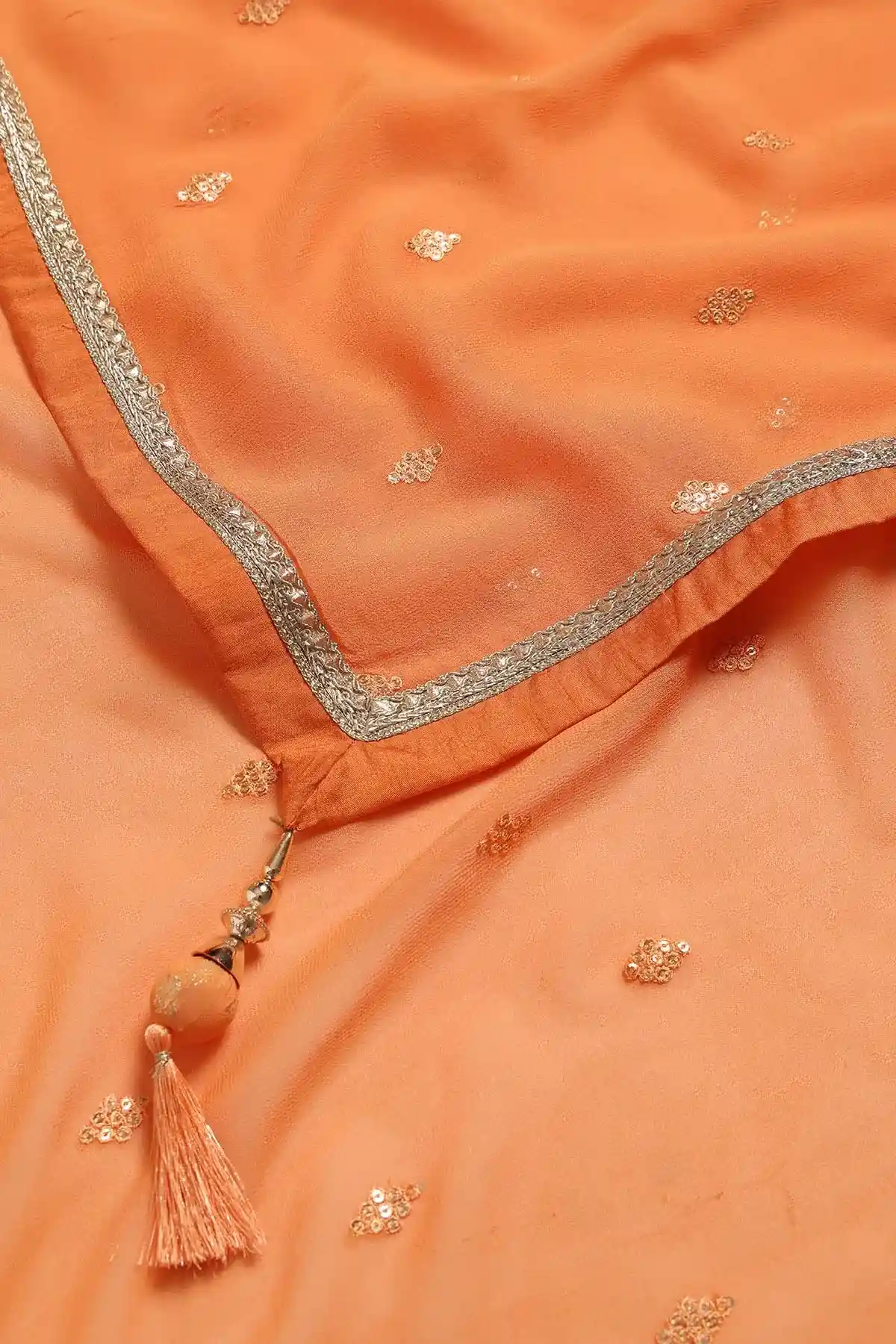 Orange Brocade Ethnic Motifs Zari Woven Lehenga Set With Sequins