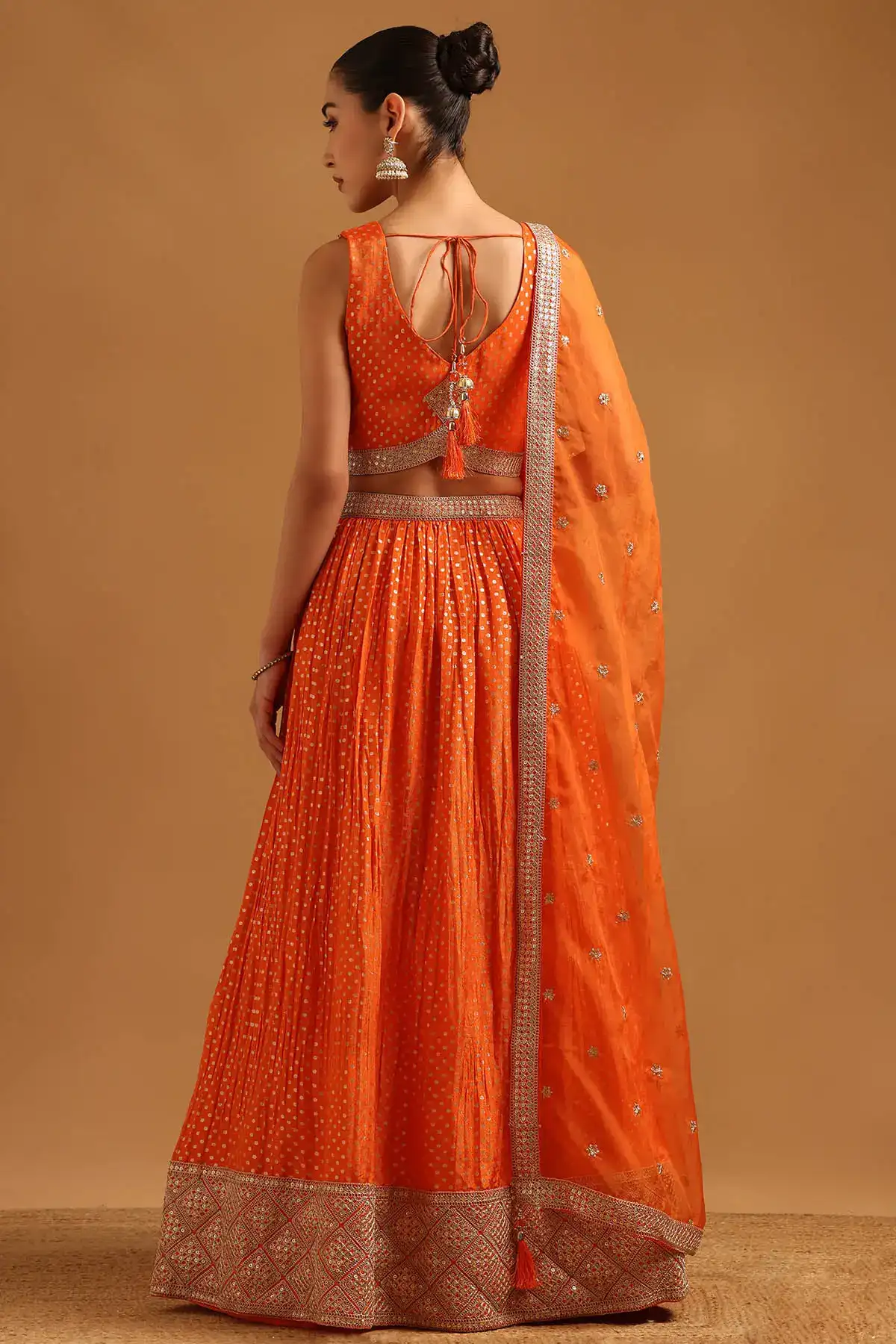 Orange Tissue Sequin Embroidered Lehenga Set