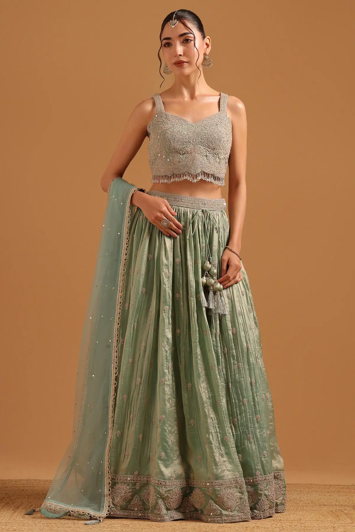 Powder Blue Fendi Zari Embroidered Lehenga Set