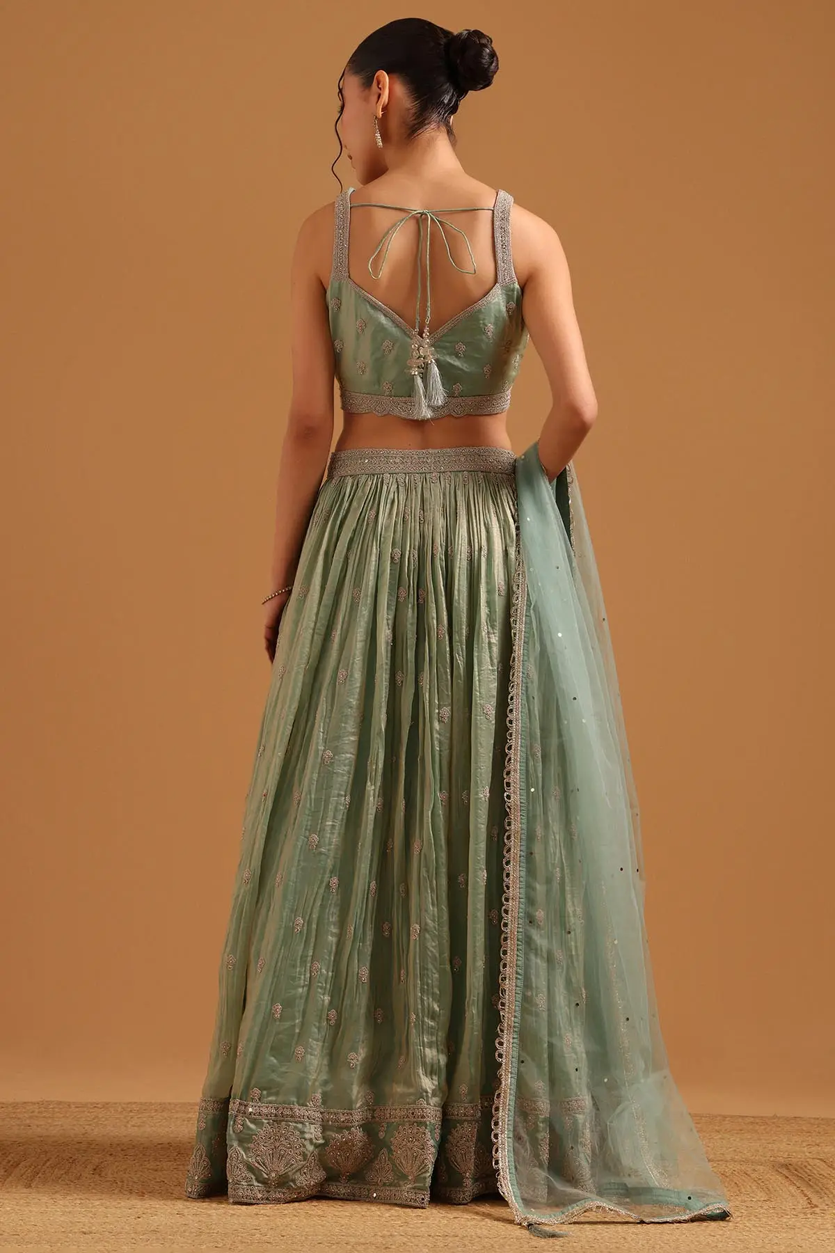 Powder Blue Fendi Zari Embroidered Lehenga Set