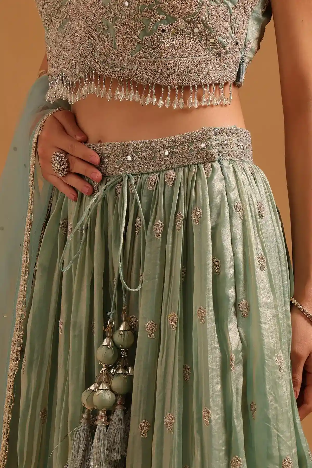 Powder Blue Fendi Zari Embroidered Lehenga Set