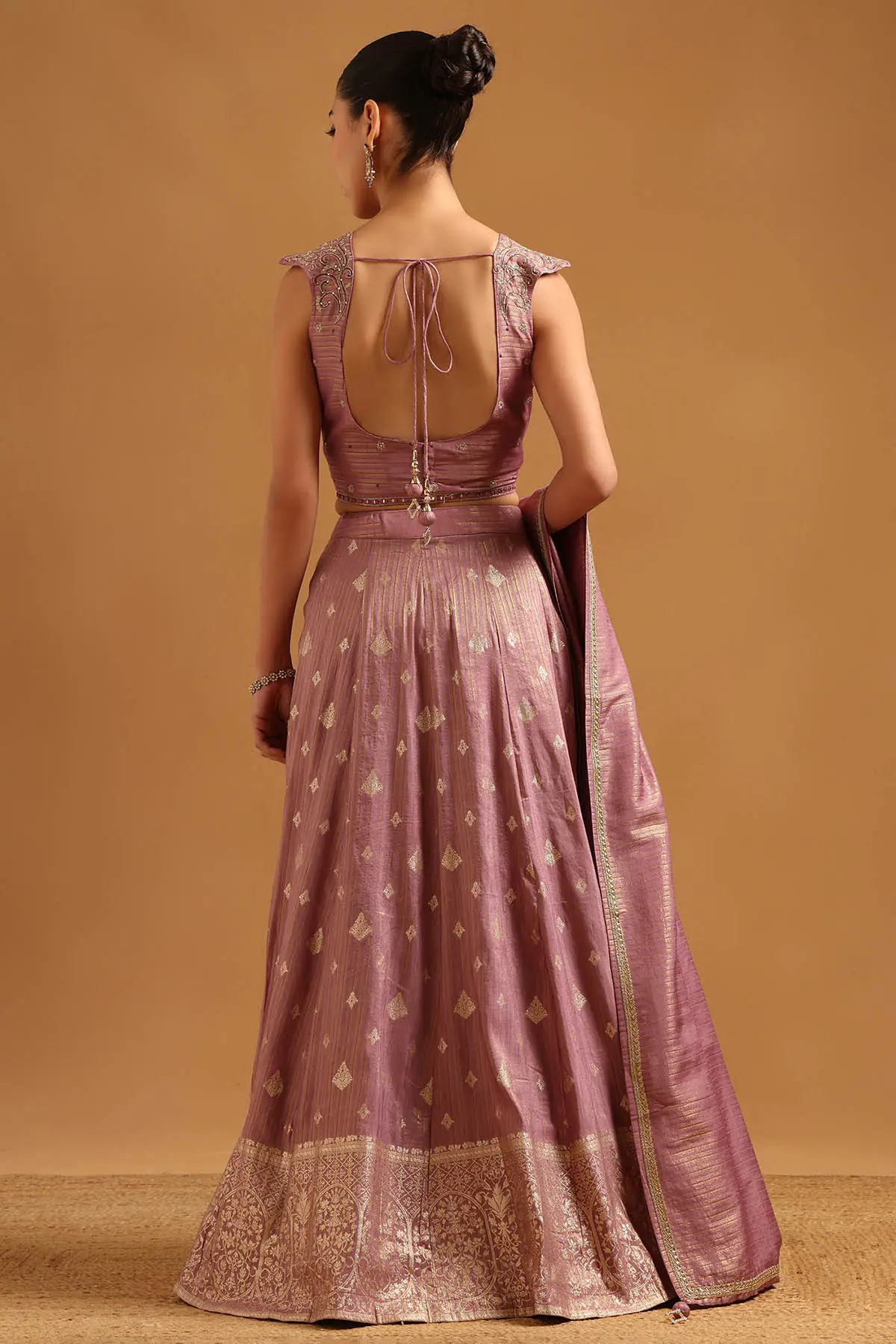 Purple Brocade Zari Woven Lehenga Set With Zardosi