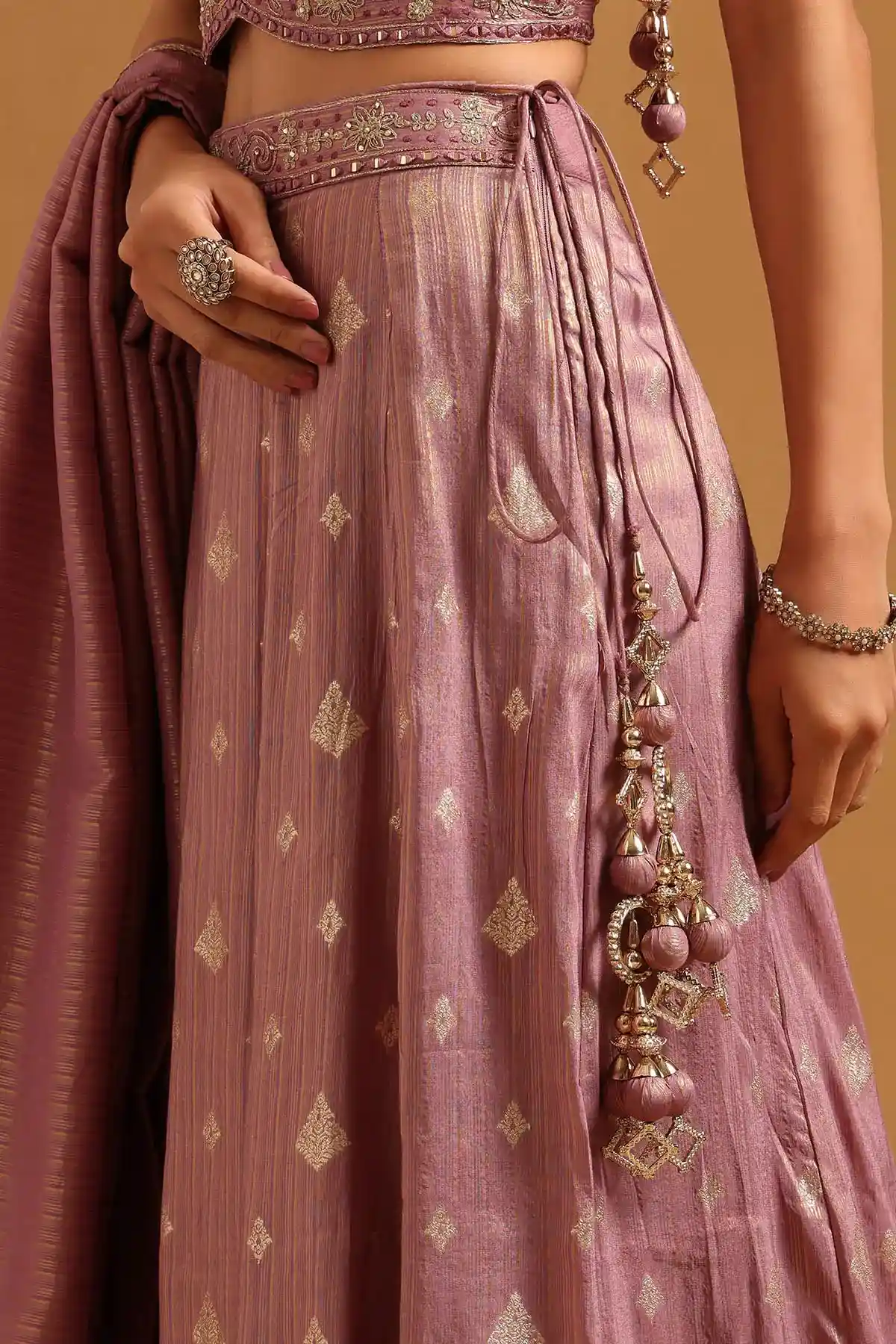 Purple Brocade Zari Woven Lehenga Set With Zardosi