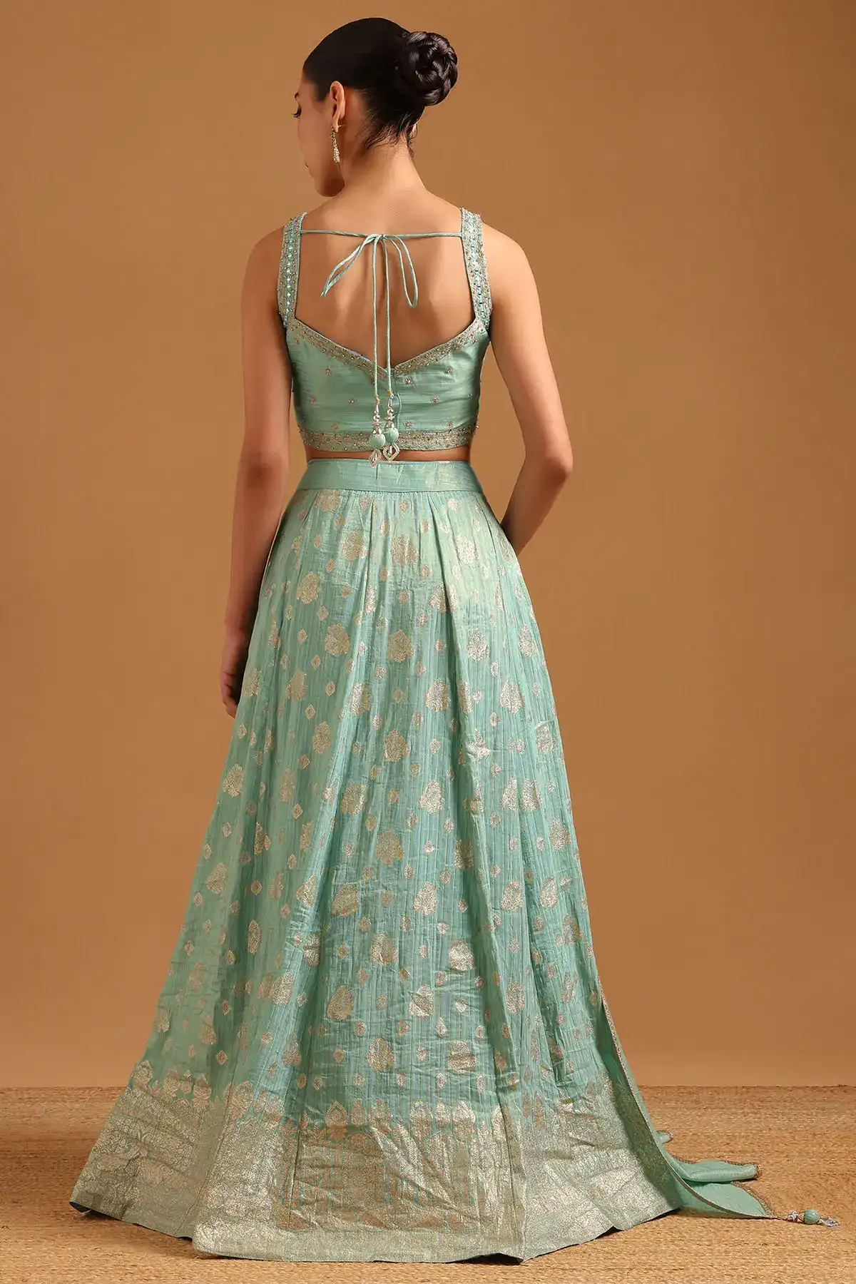 Turquoise Blue Brocade Zari Woven Lehenga Set