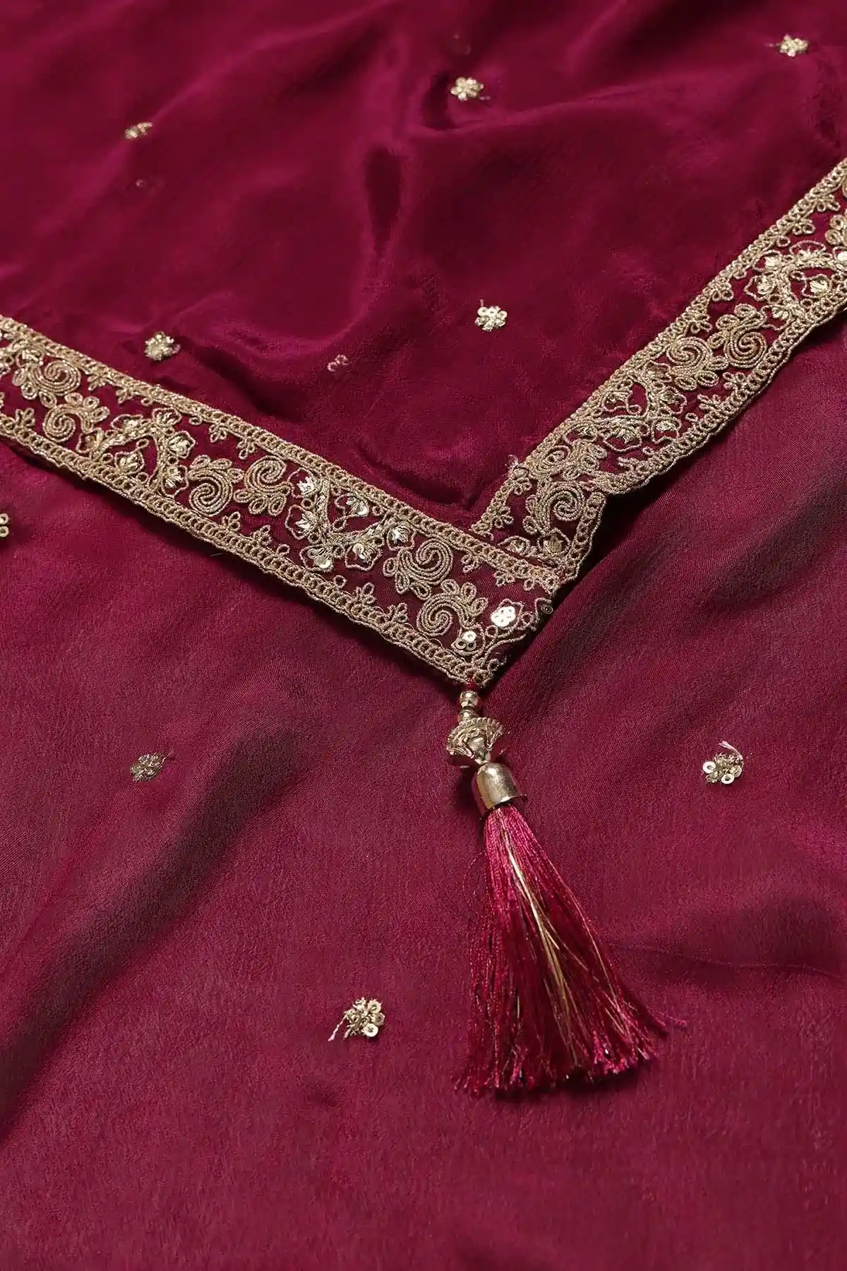 Wine Chinon Botanical Zari Embroidered Lehenga Set With Sequins