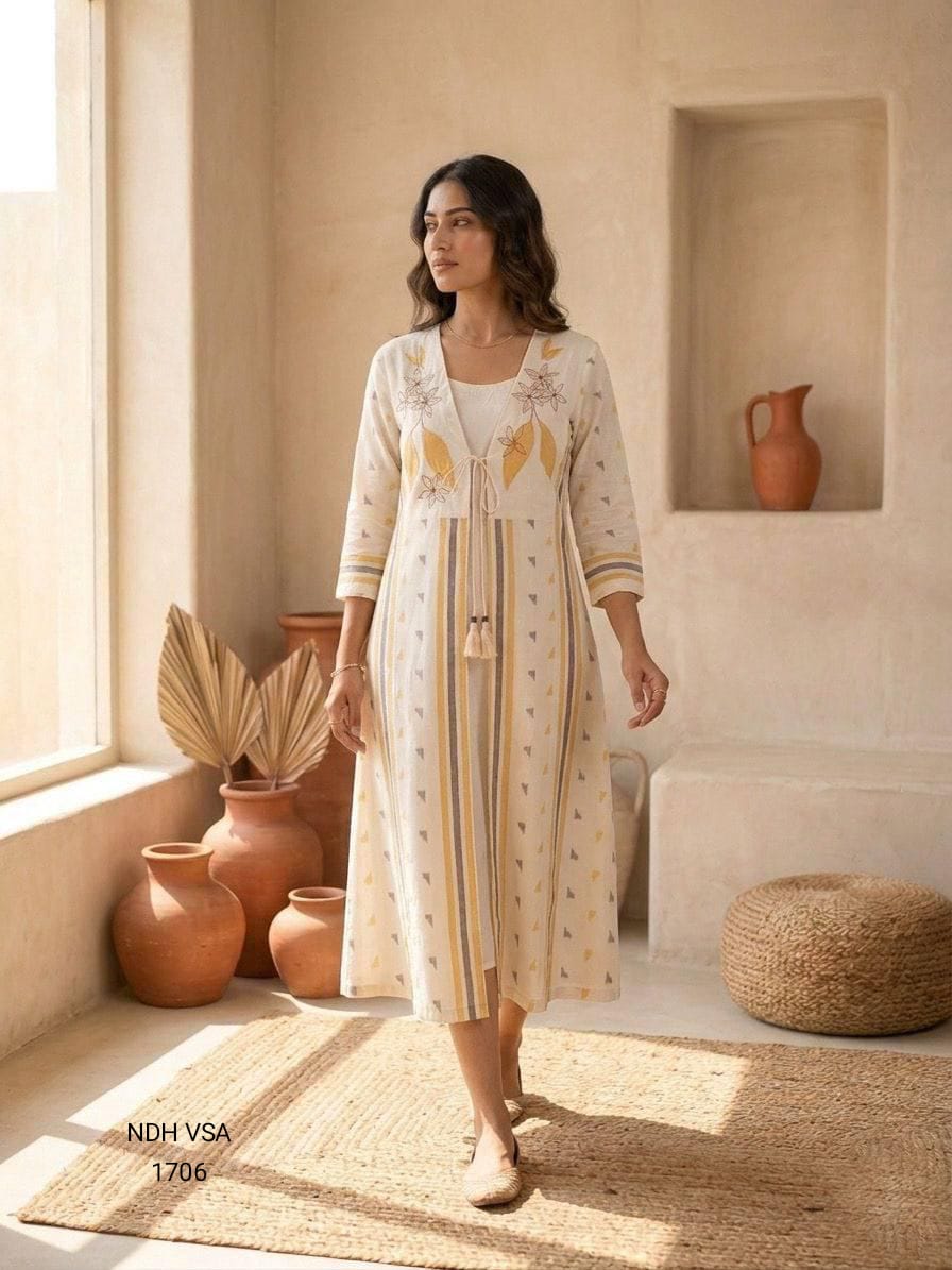 Bohemian Bloom Embroidered Cotton Kurta Set