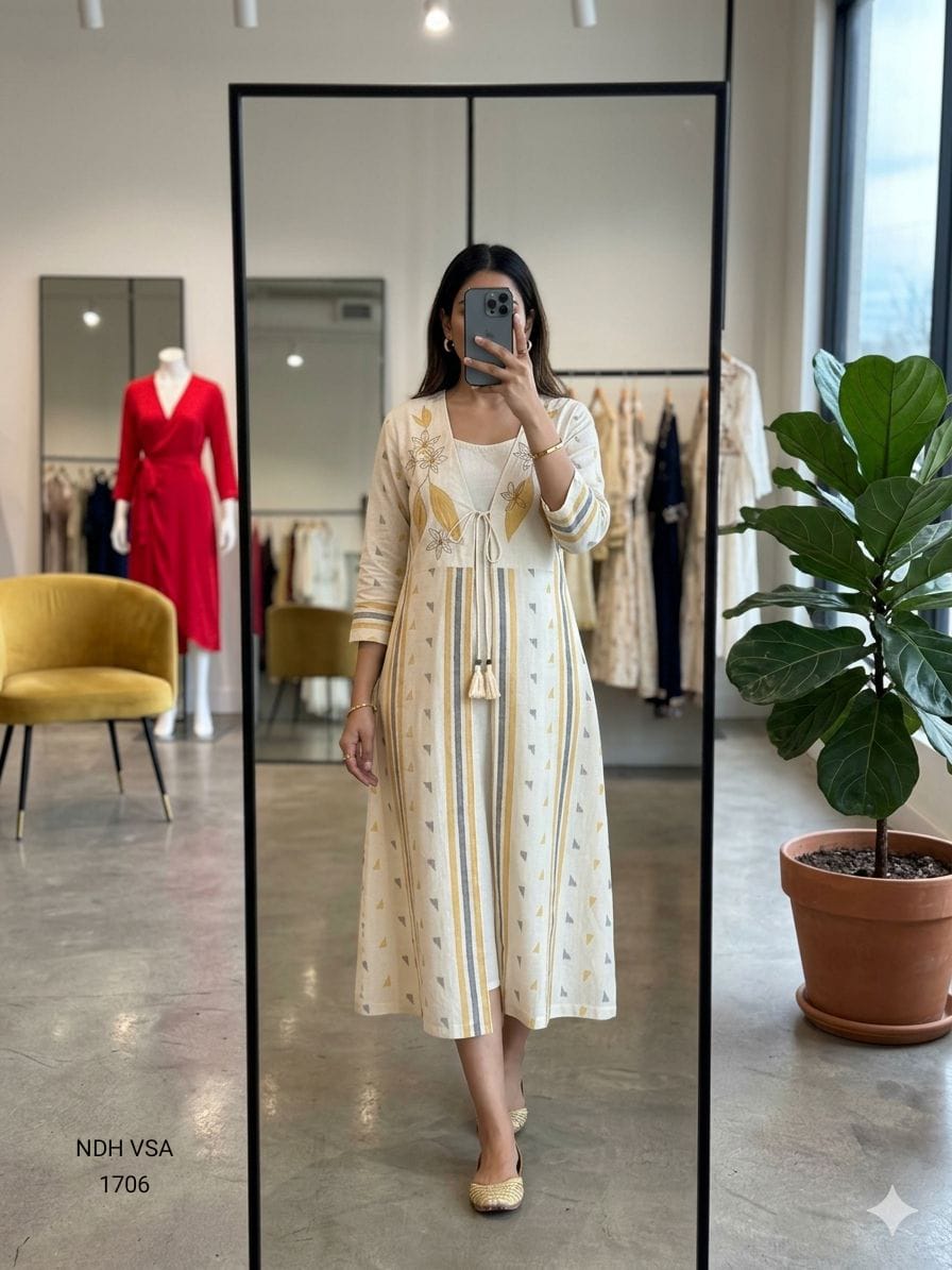 Bohemian Bloom Embroidered Cotton Kurta Set