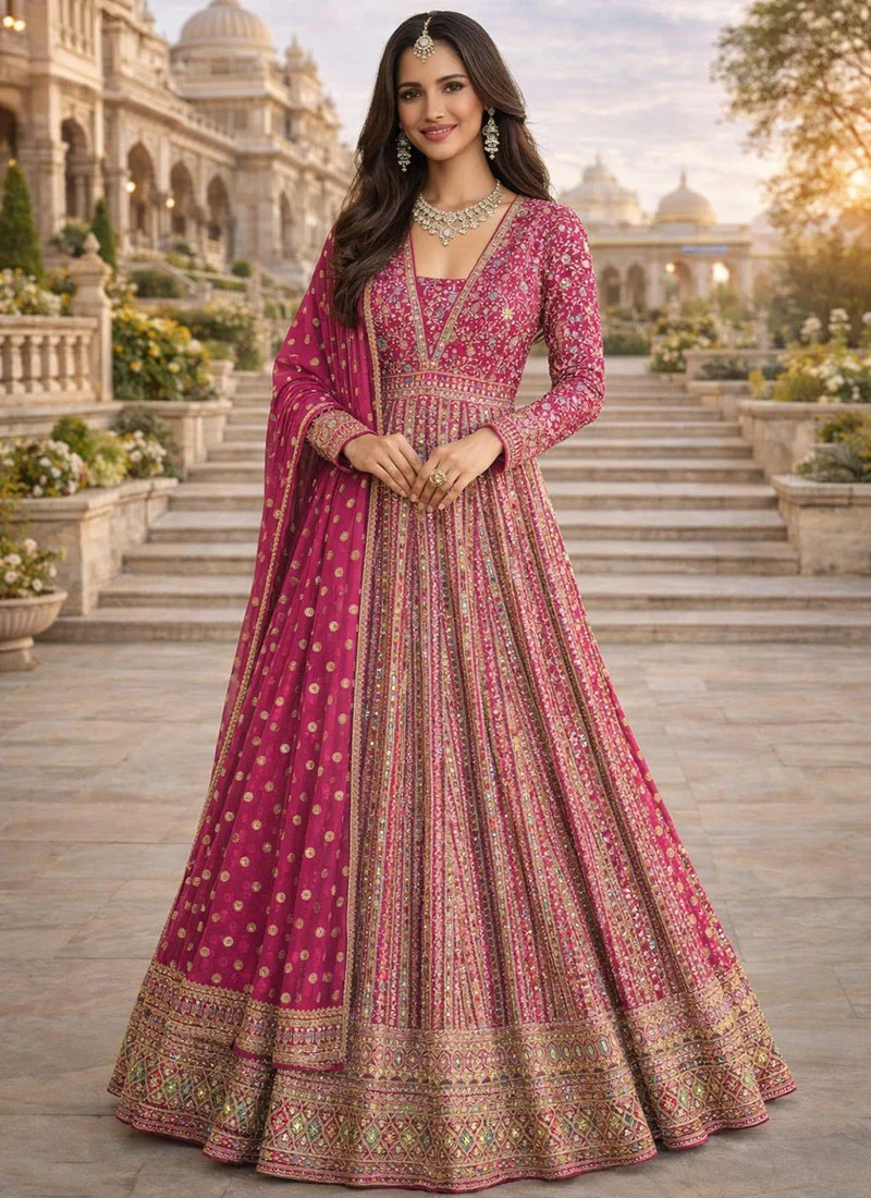 Black art silk embroidered anarkali suit