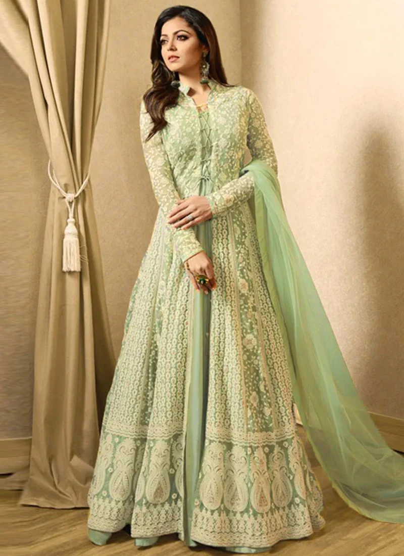 Black muslin digital print flared anarkali suit