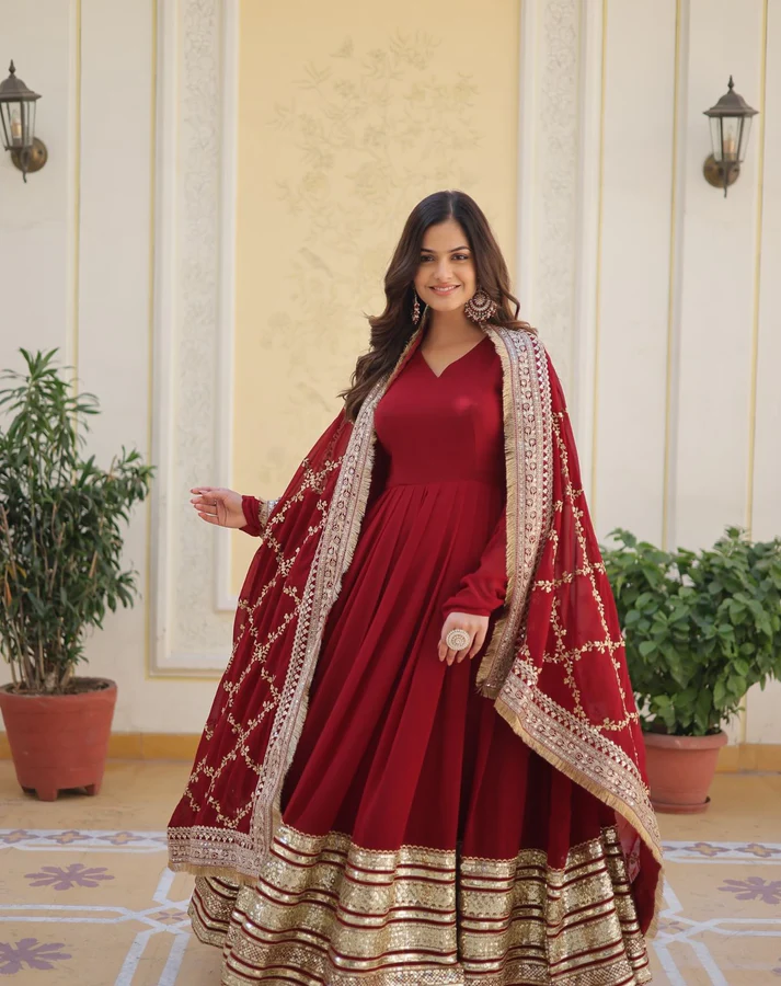 Dark Maroon Blooming Gown