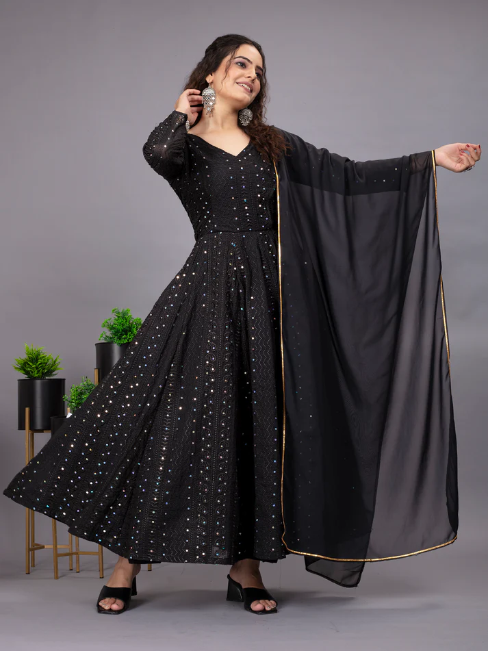 Black Color Embroidered Anarkali