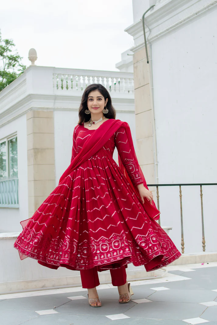 Maroon Coloured Anarkali Suit Set