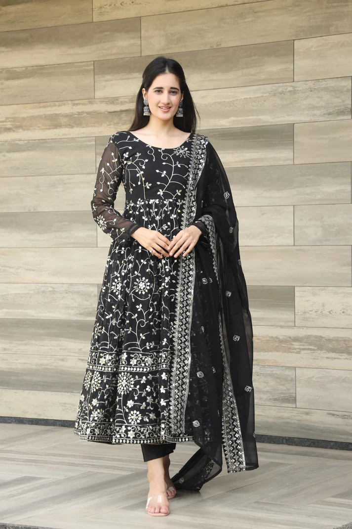 Black Coloured Anarkali Suit Set