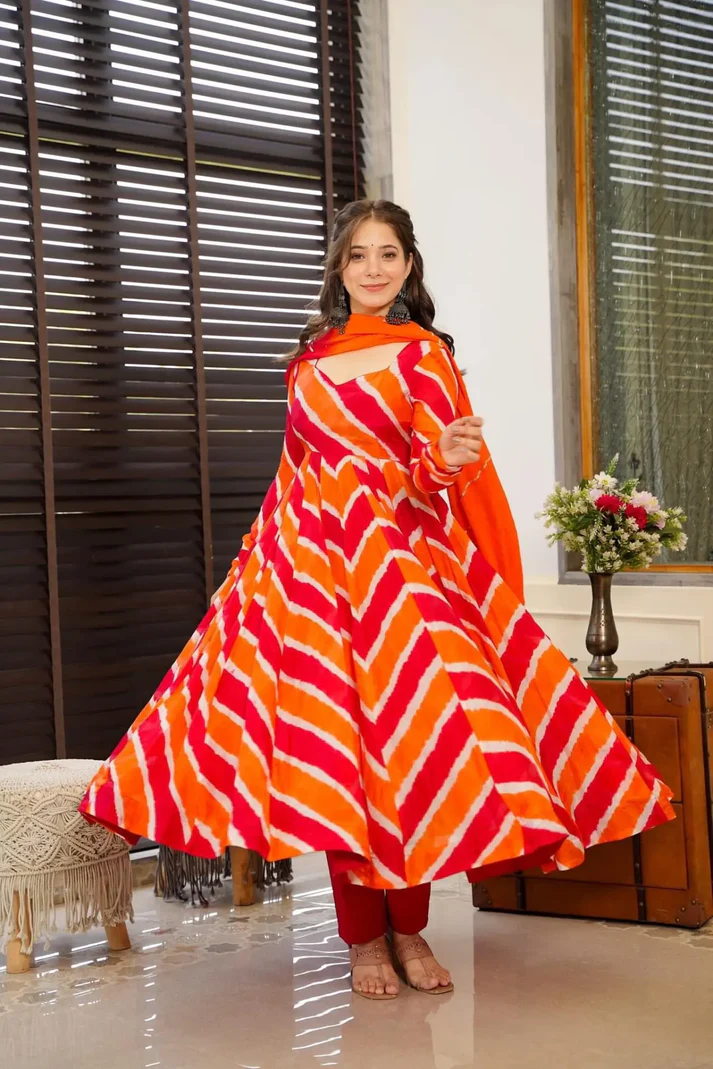 Orange Lehriya Suit Set