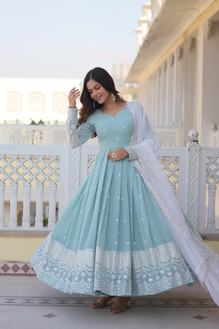 Sky Blue Premium Designer Readymade Suit