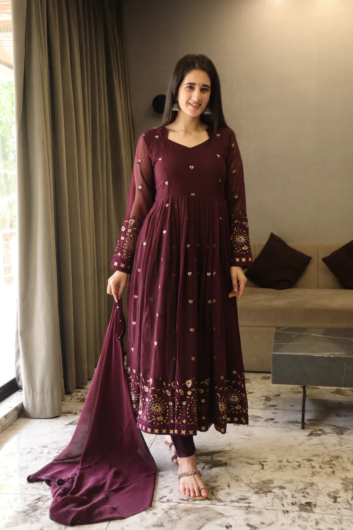 Vibhuti Wine Coloured Anarkali