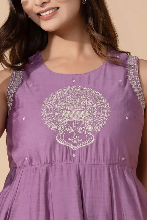 Kathakali Embroidered Lilac A-Line Anarkali With Dupatta