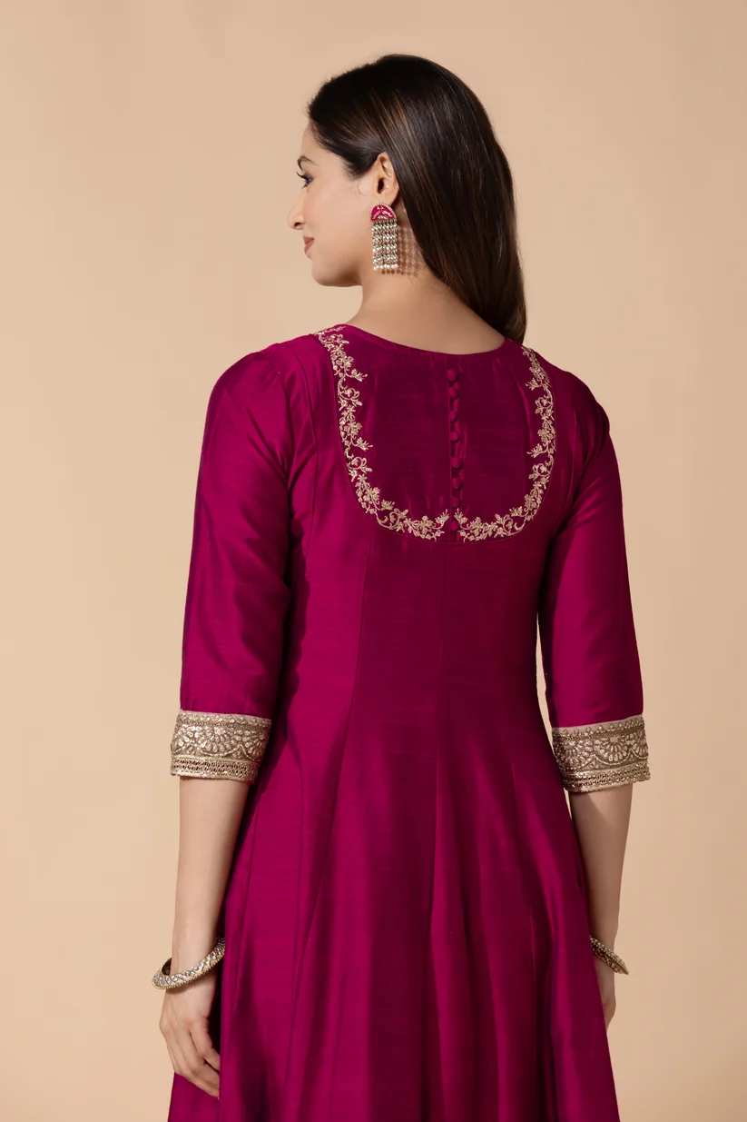 Floral Embroidered & Lace Pink A-Line Anarkali