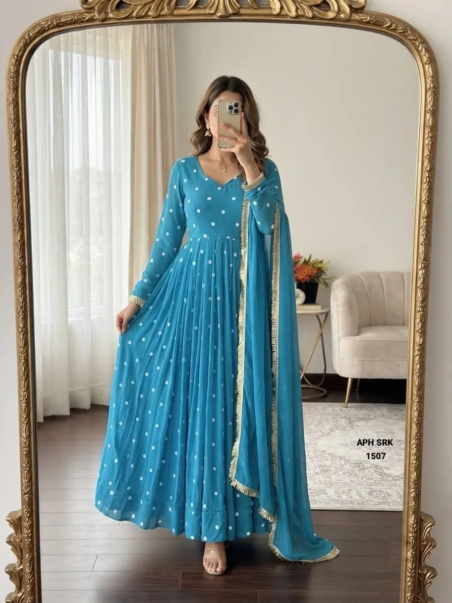 Heavy Georgette Embroidered Anarkali Gown Set with Dupatta