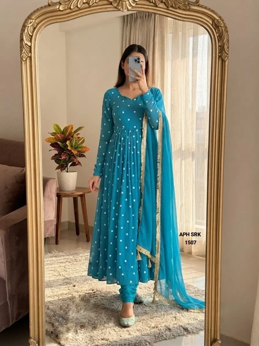 Heavy Georgette Embroidered Anarkali Gown Set with Dupatta