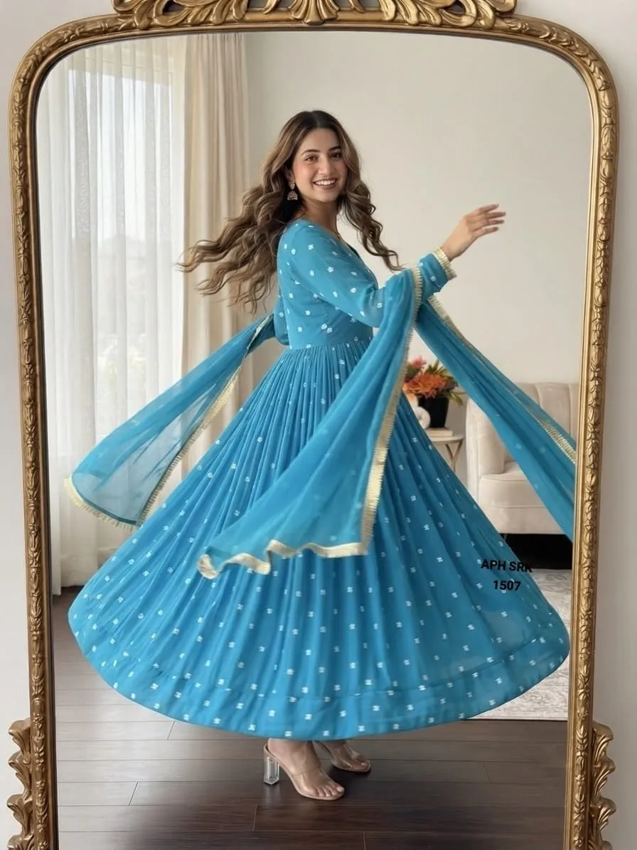 Heavy Georgette Embroidered Anarkali Gown Set with Dupatta