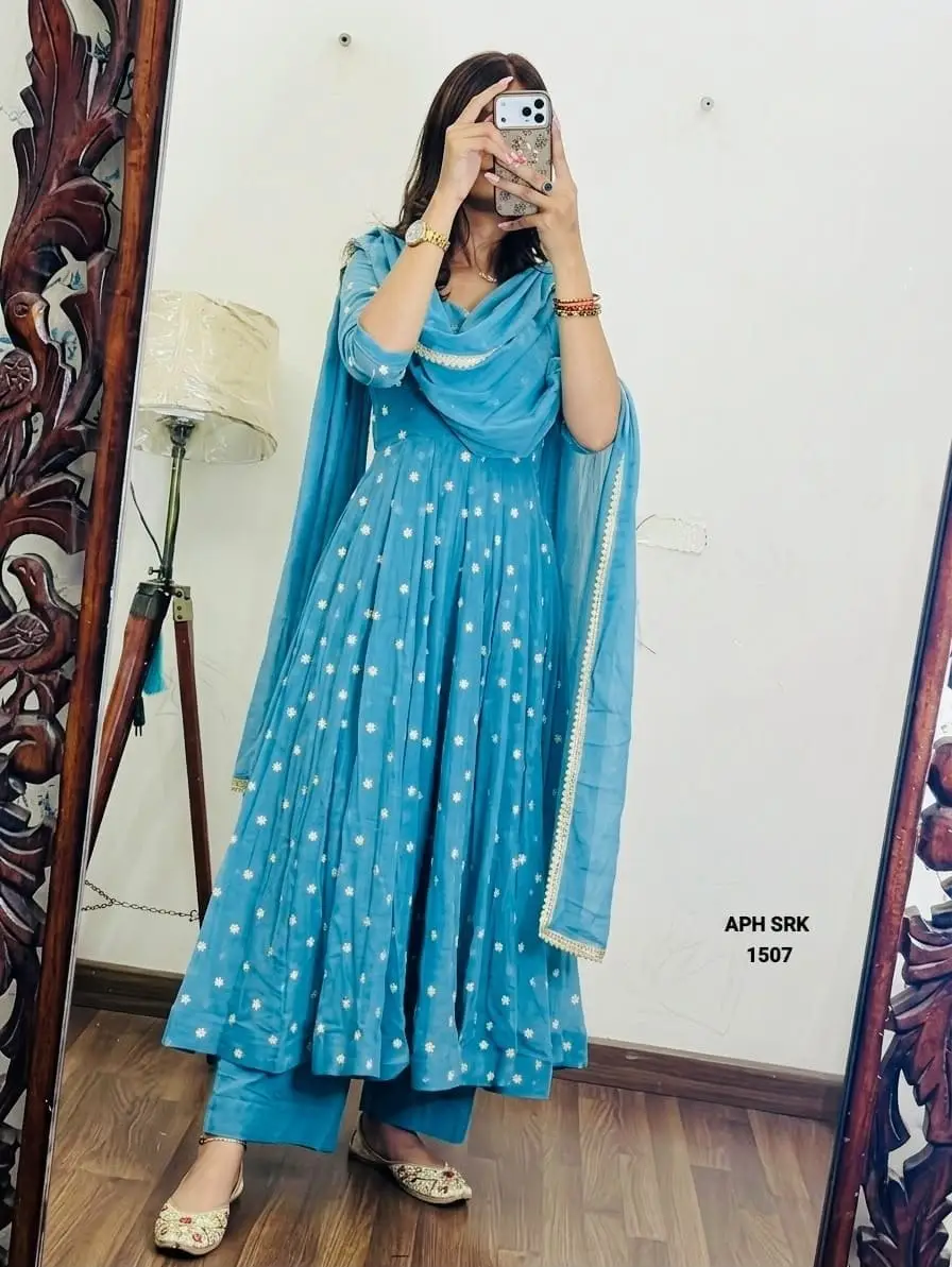 Heavy Georgette Embroidered Anarkali Gown Set with Dupatta
